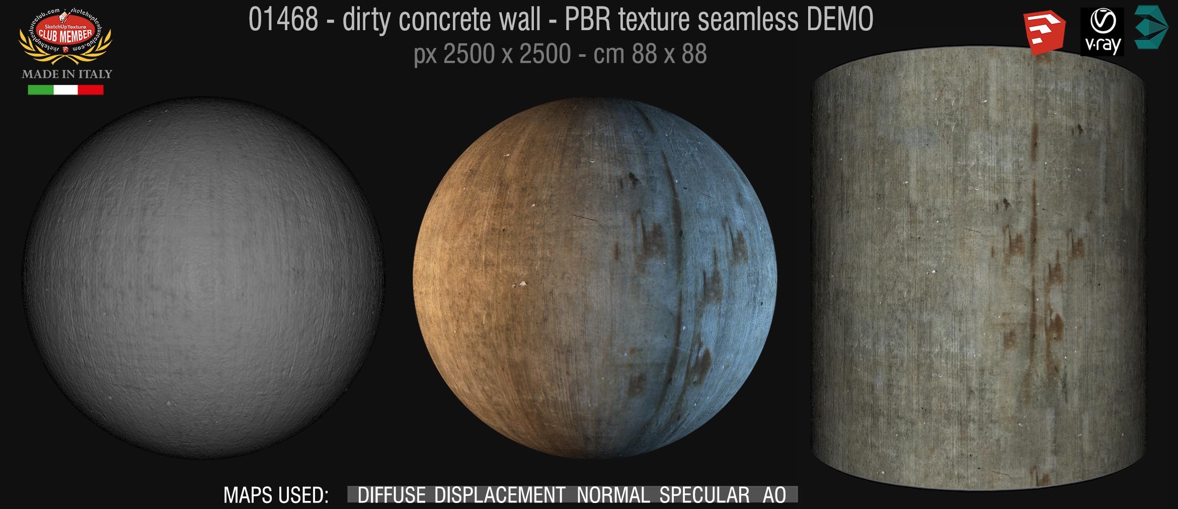 01468 Concrete bare dirty wall PBR texture seamless DEMO