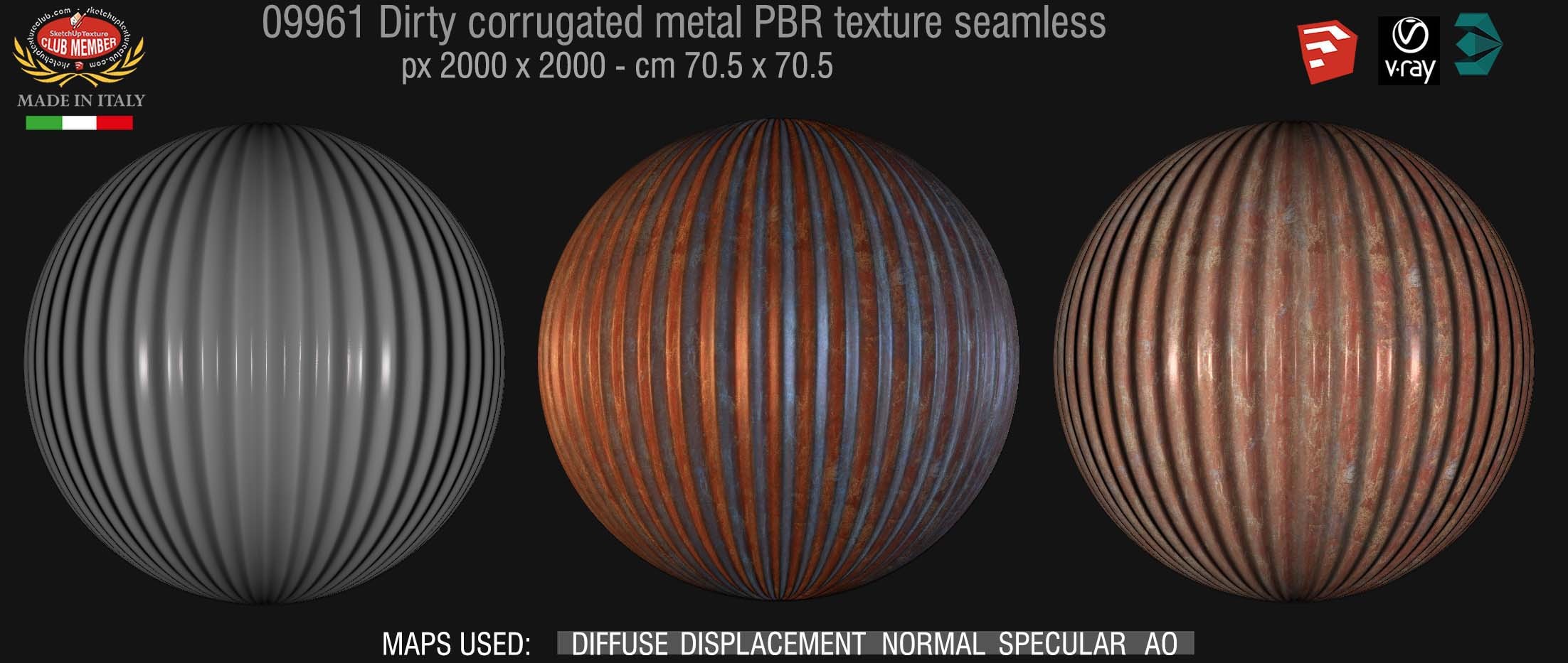09961 Dirty corrugated metal PBR texture seamless DEMO
