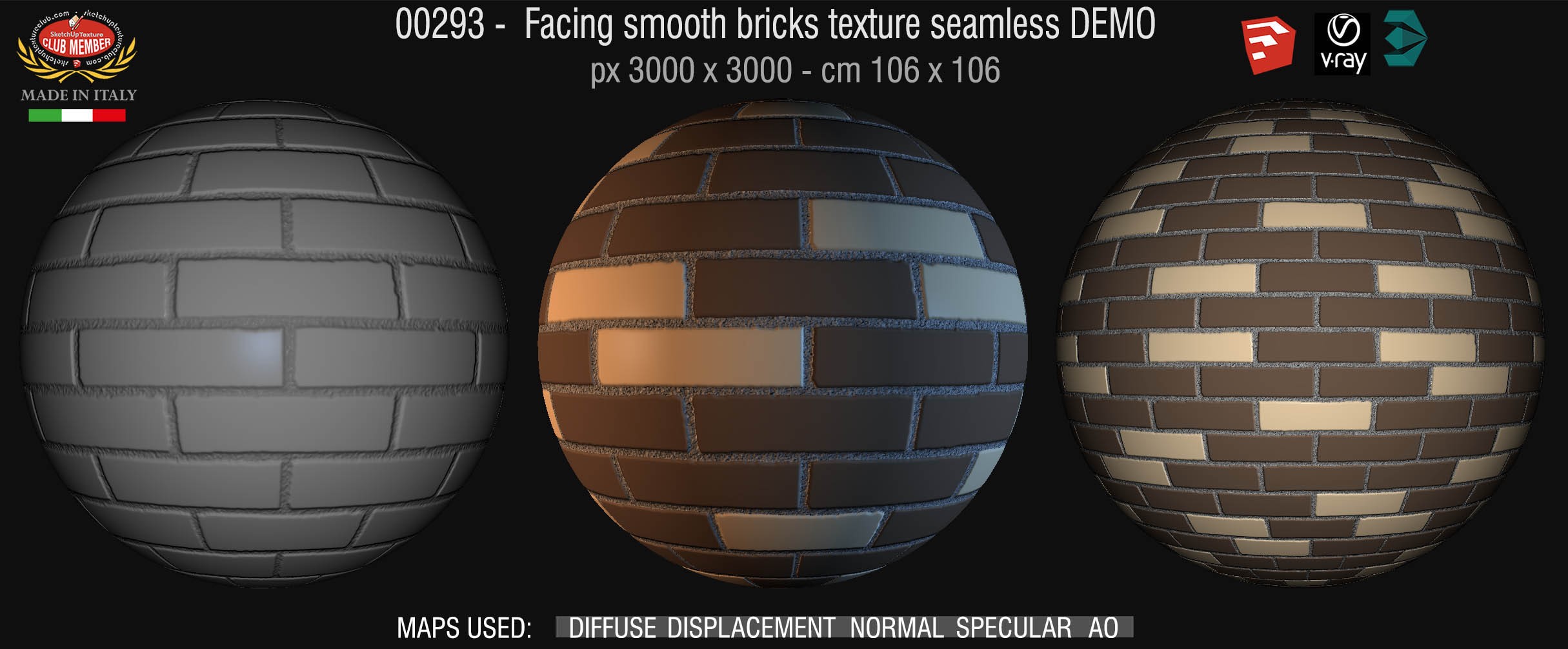 00293 Facing smooth bricks texture seamless + maps DEMO