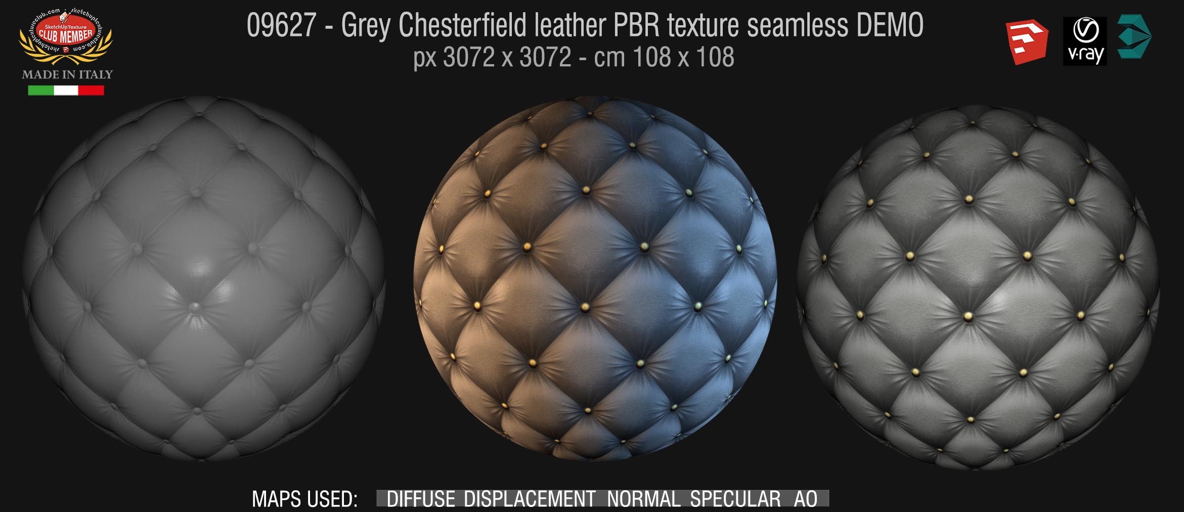 09627 Grey Chesterfield leather PBR texture seamless DEMO