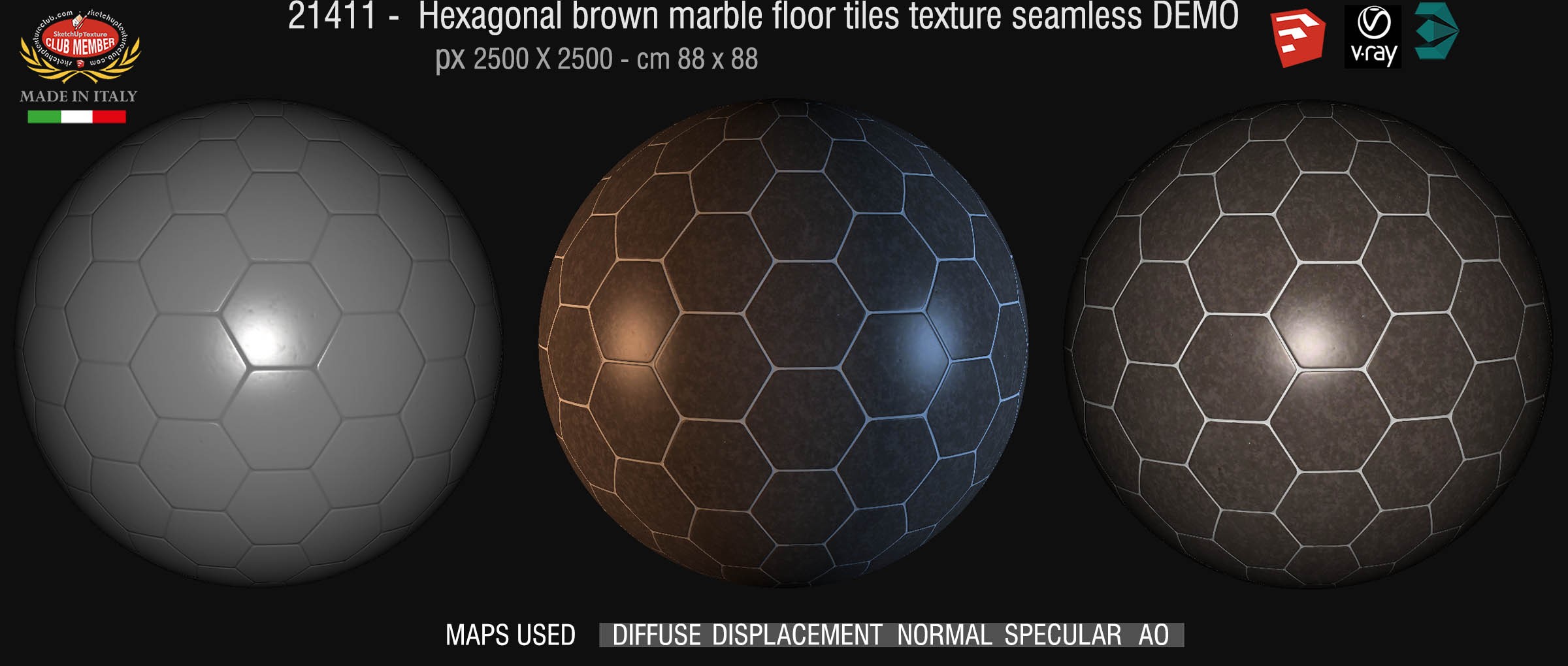 21411 hexagonal brown marble tile texture seamless + maps DEMO