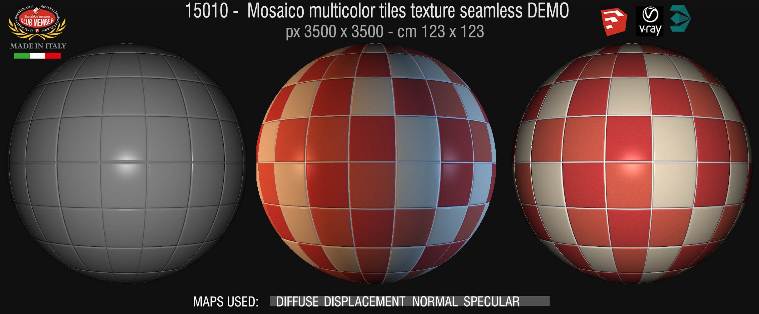 15010 Mosaico multicolor tiles texture seamless + maps DEMO