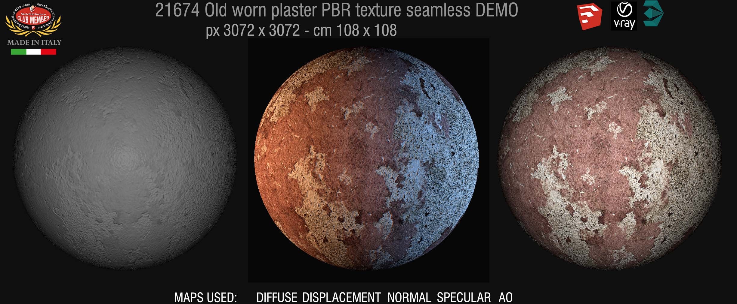 21674 old worn plaster PBR texture seamless DEMO