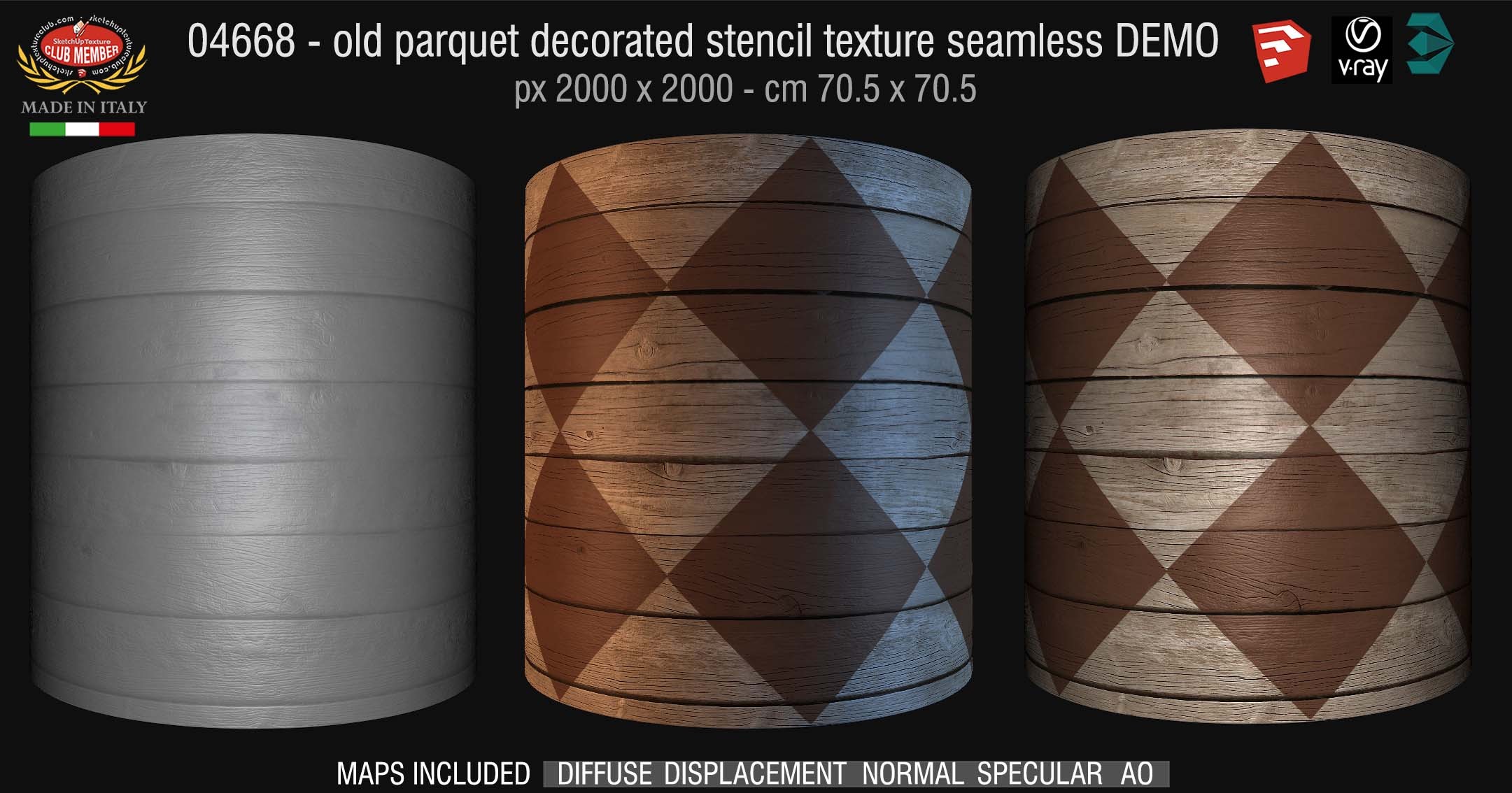 04668 HR Parquet decorated stencil texture seamless + maps DEMO