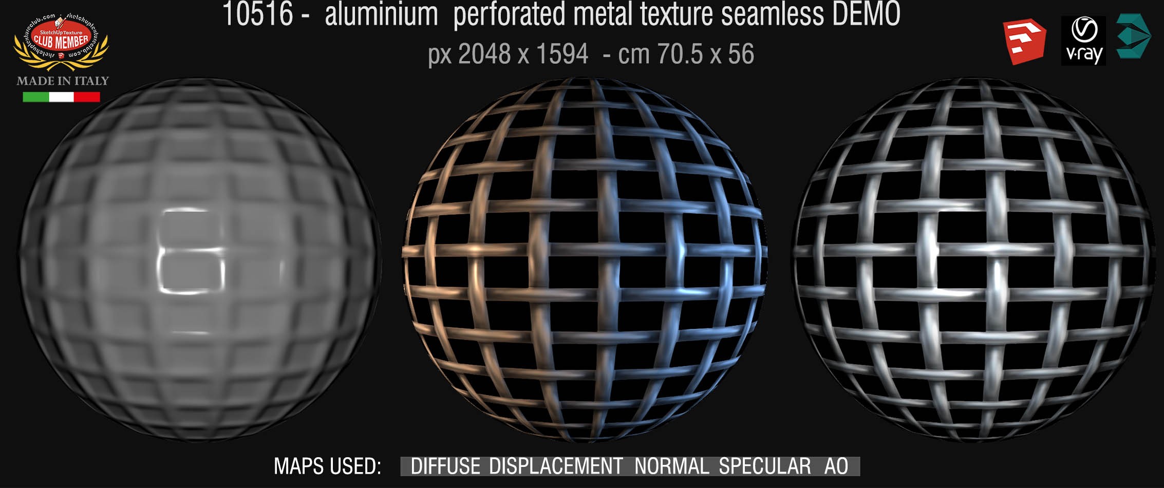 10516 HR Aluminium perforated metal texture seamless + maps DEMO