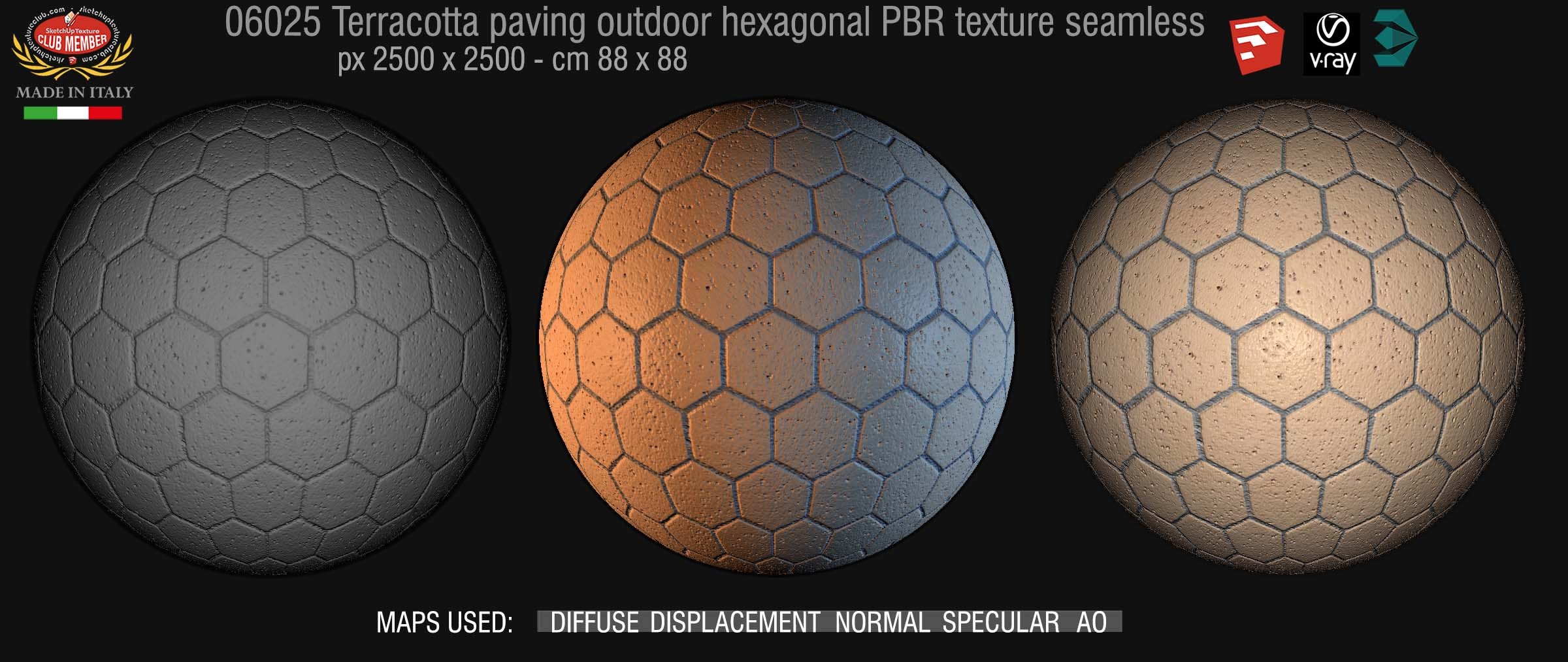 06025 Terracotta paving outdoor hexagonal PBR texture seamless DEMO