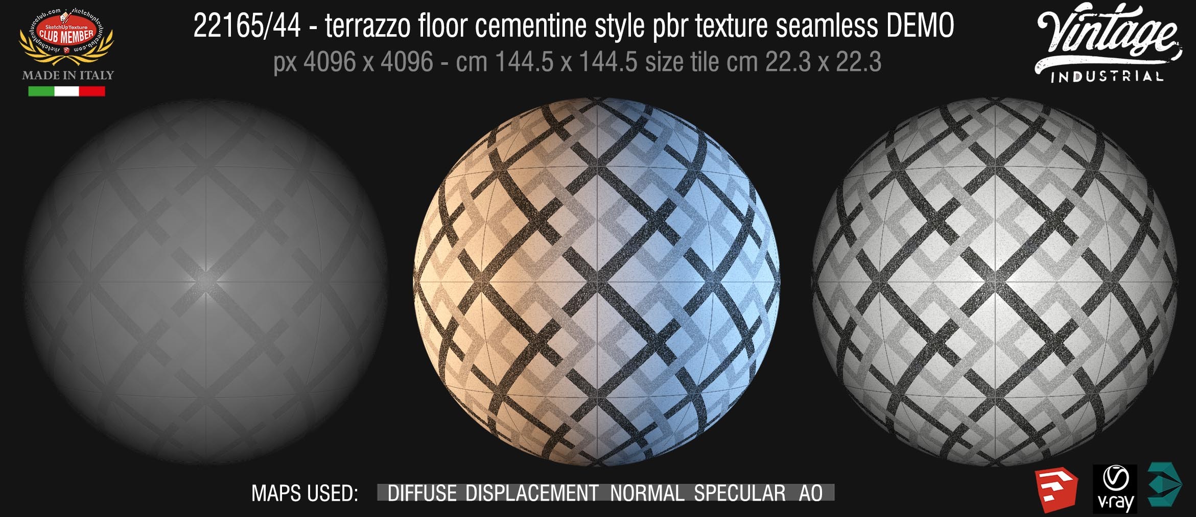 22165/44 terrazzo floor cementine style pbr texture seamless DEMO / - A new range of micro-terrazzo tiles reminiscent of vintage cement tiles.