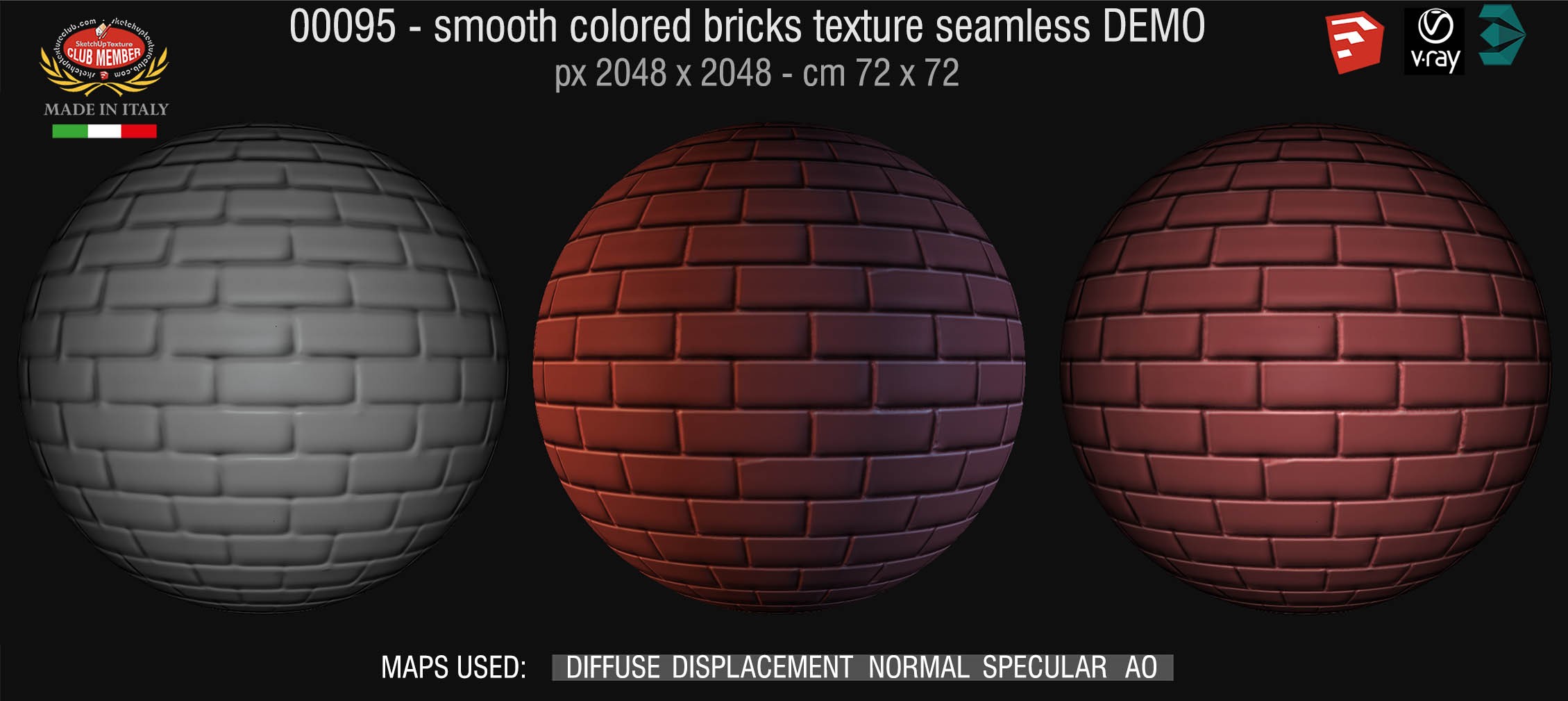 00095 smooth colored bricks texture seamless + maps DEMO