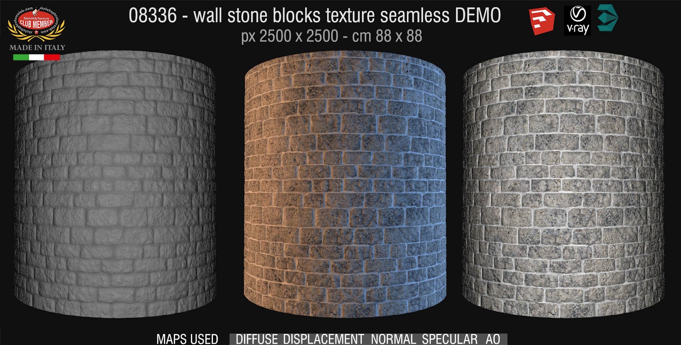 08336 HR Wall stone with regular blocks texture + maps DEMO