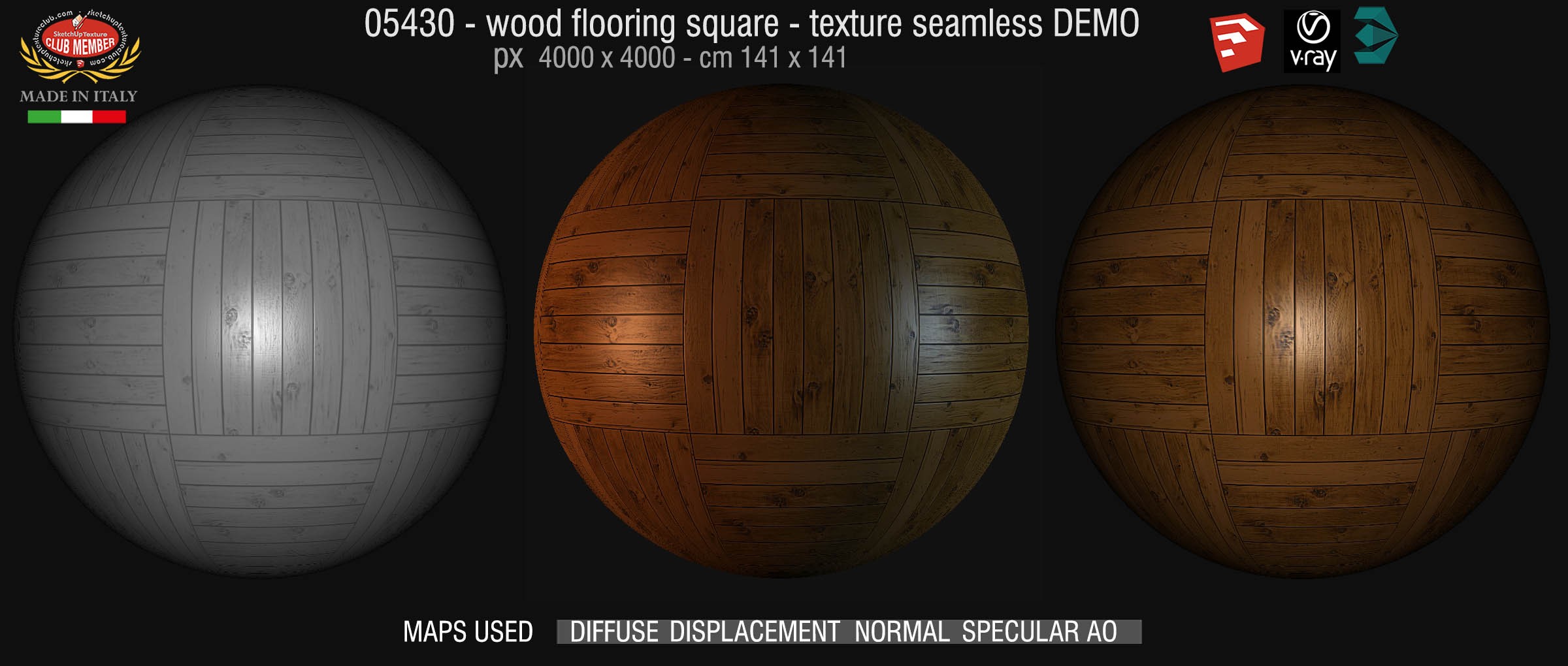 05430 Wood flooring square texture seamless + maps DEMO