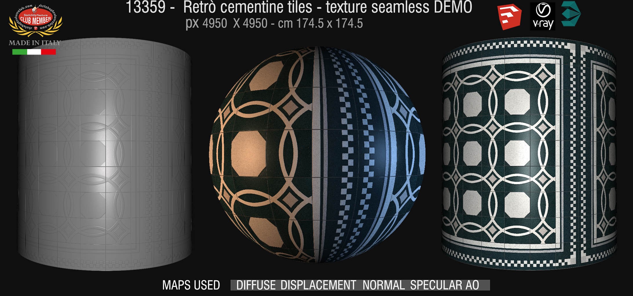 13359 retrò cementine tiles - texture seamless + maps DEMO