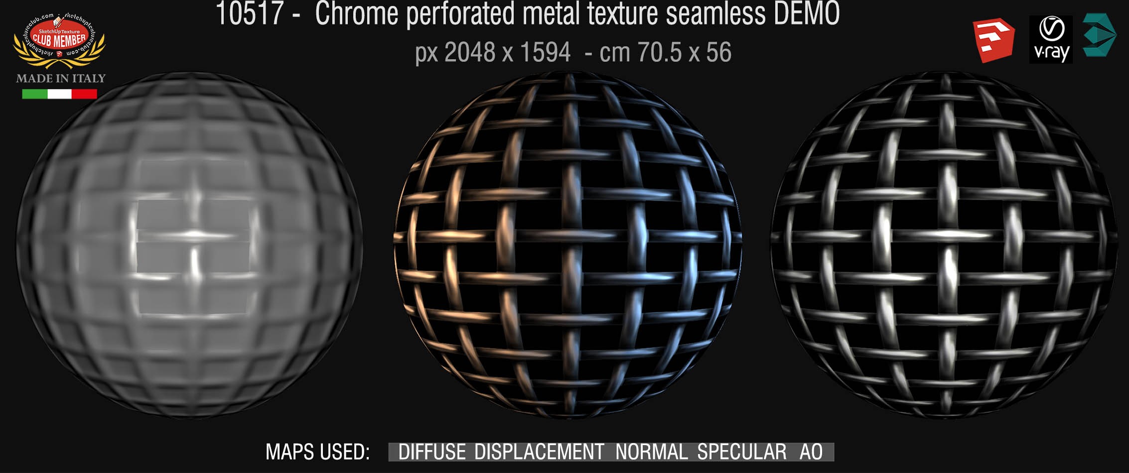 10517 HR Chrome perforated metal texture seamless + maps DEMO