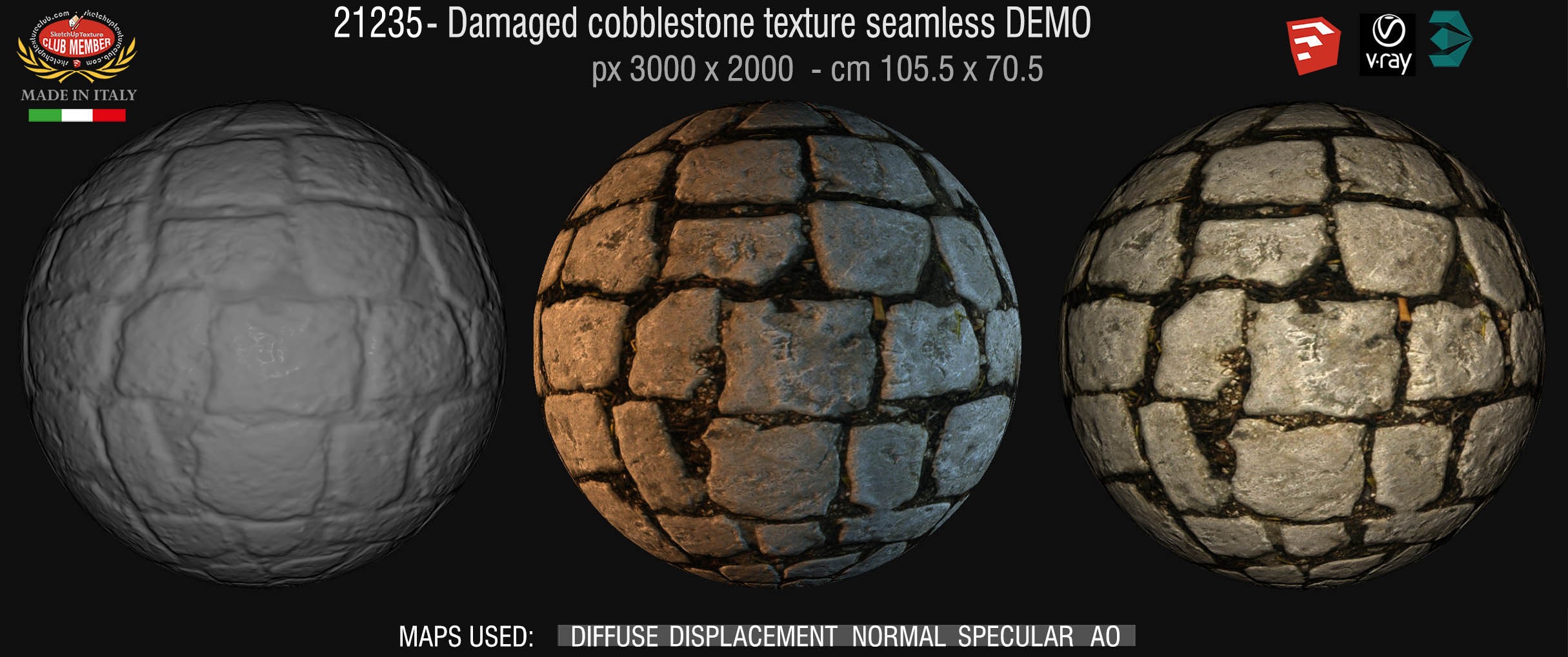 21235 Damaged cobblestone texture + maps DEMO