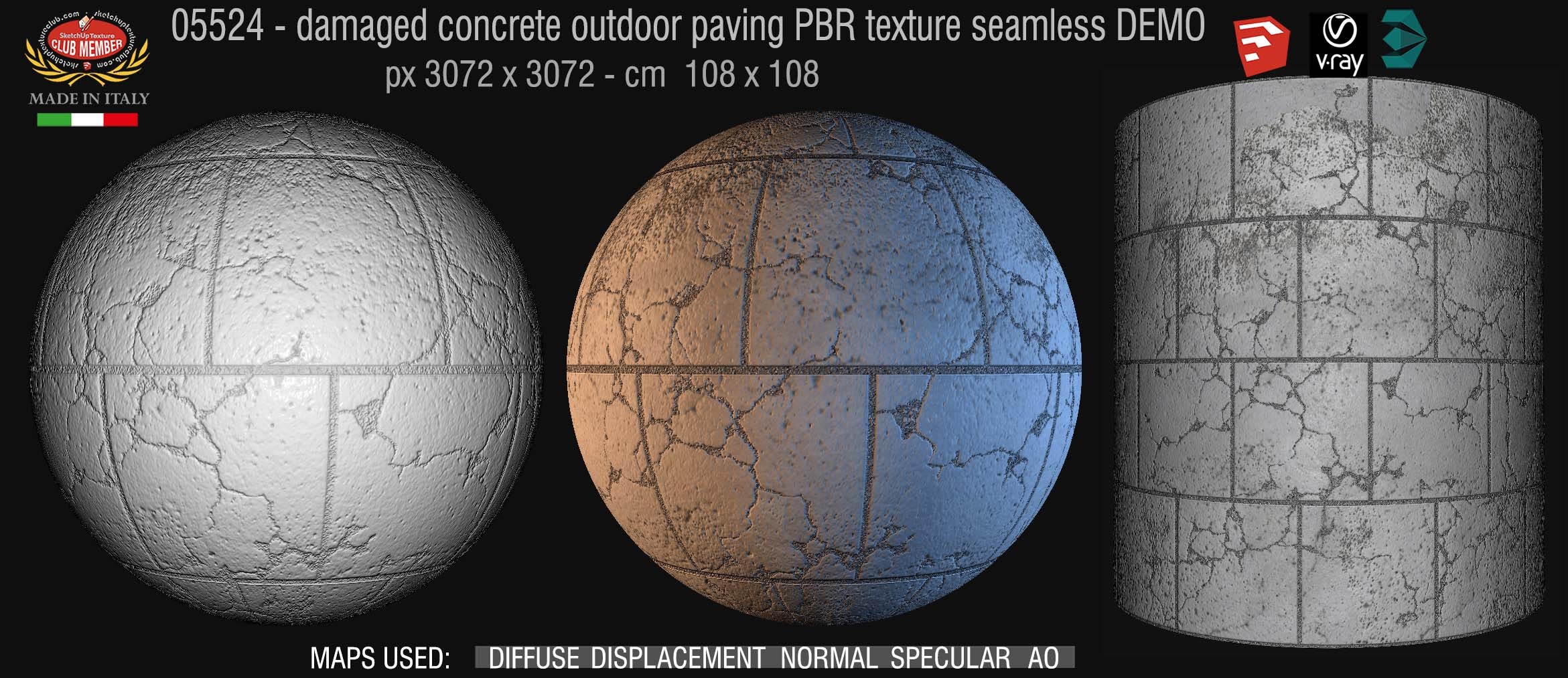 05524 Damaged concrete outdoor paving PBR texture seamless DEMO