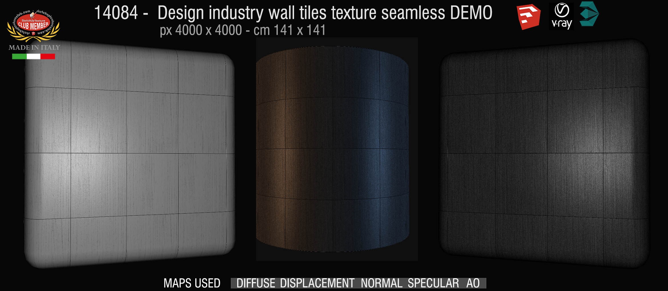 14084 Design industry square tile texture seamless + maps DEMO
