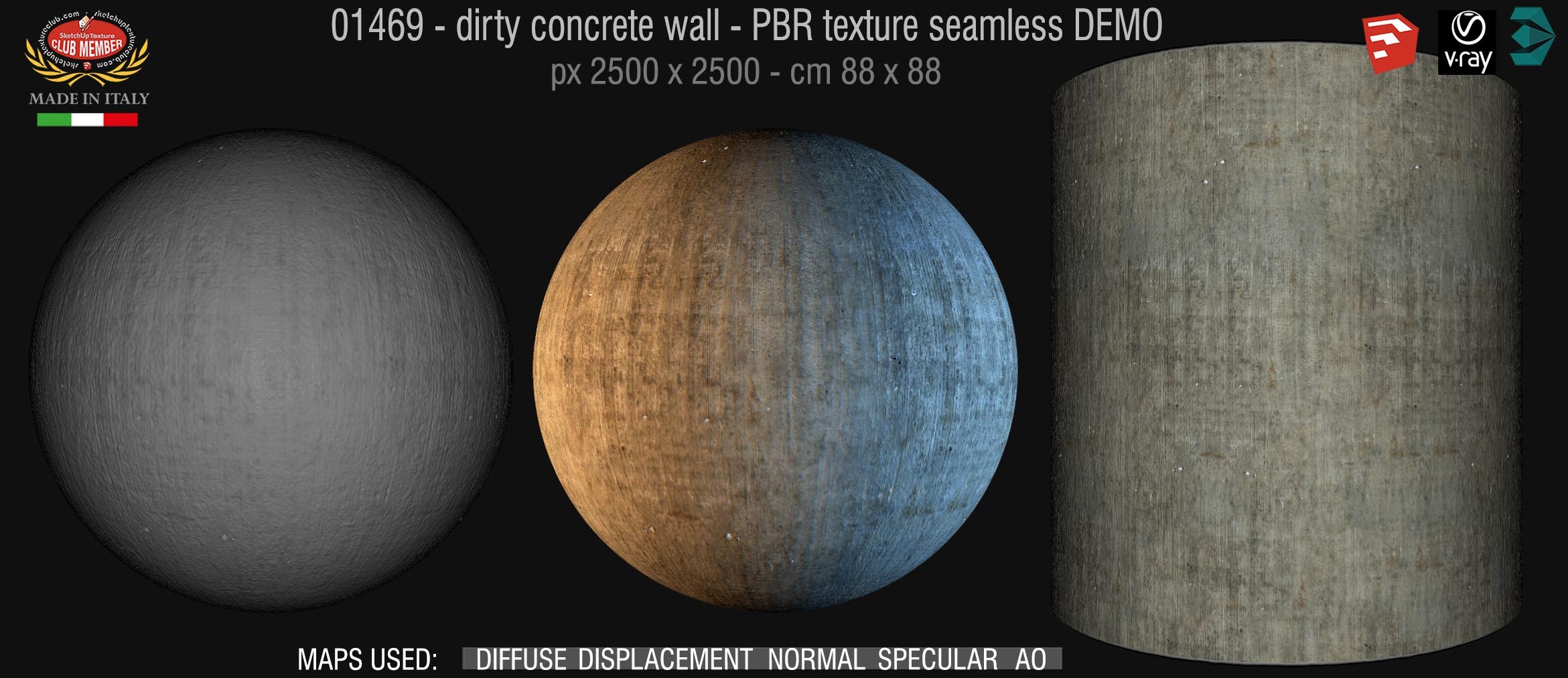 01469 Concrete bare dirty wall PBR texture seamless DEMO
