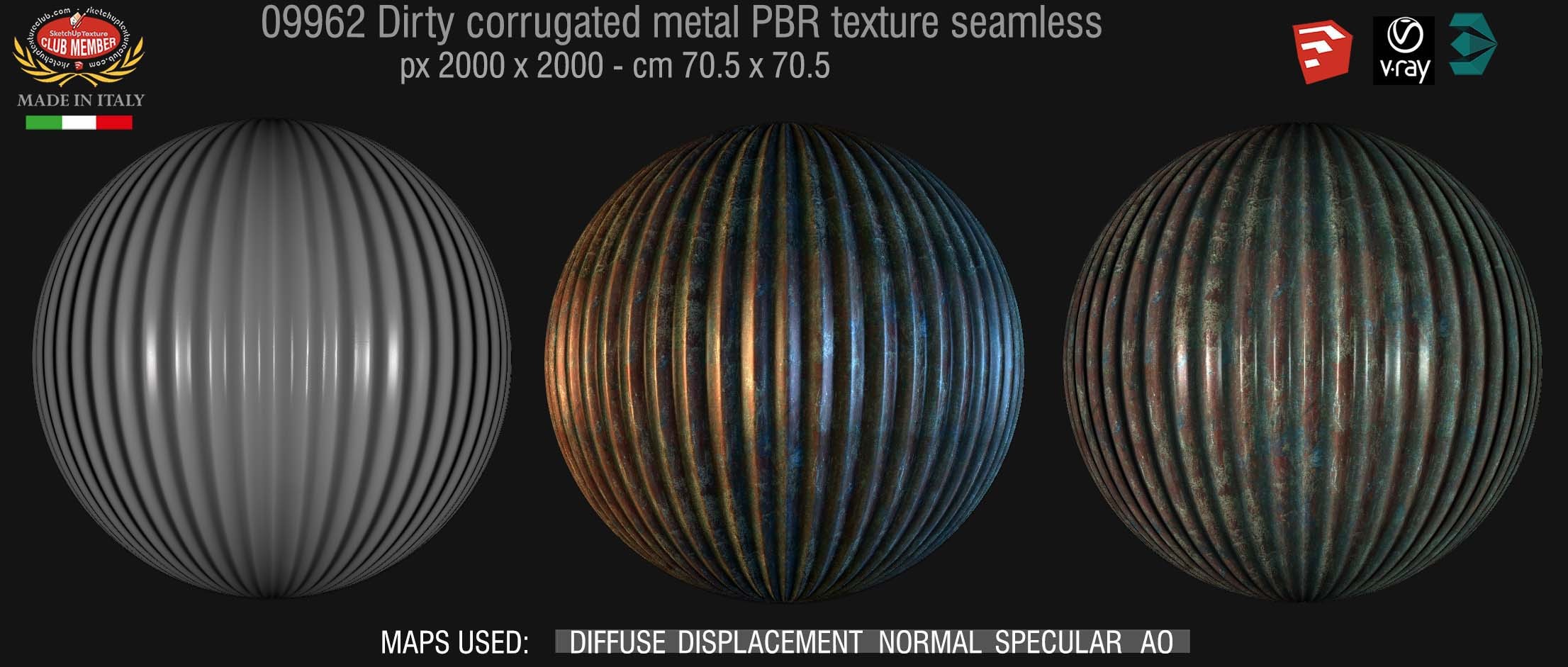 09962 Dirty corrugated metal PBR texture seamless DEMO
