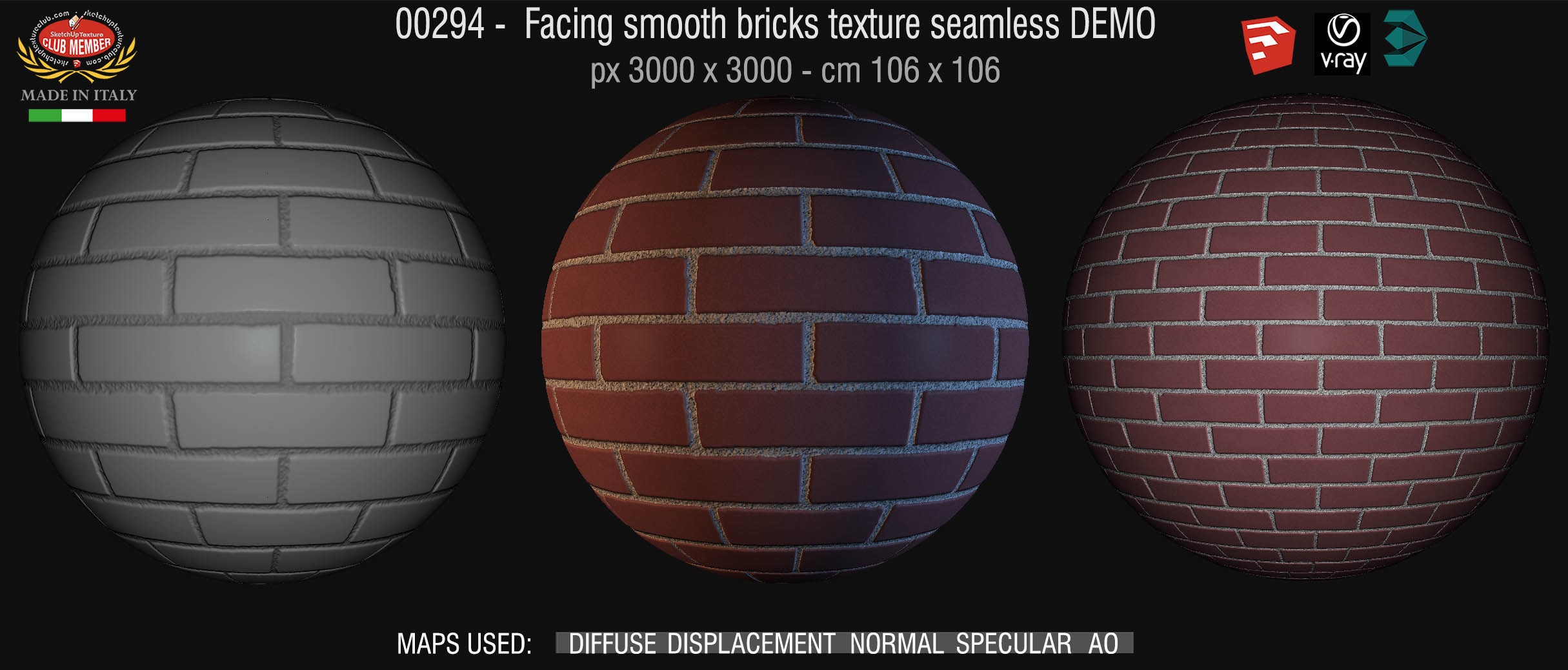 00294 Facing smooth bricks texture seamless + maps DEMO