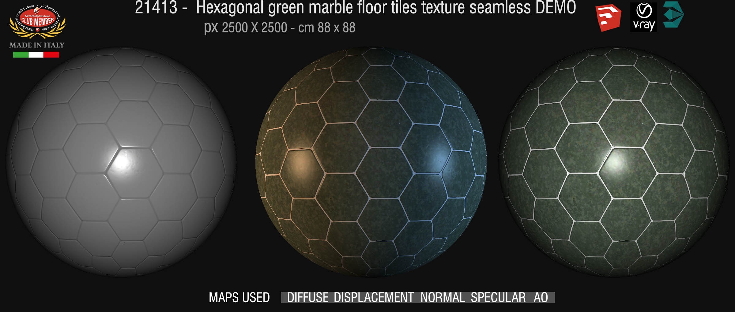 21413 hexagonal green marble tile texture seamless + maps DEMO