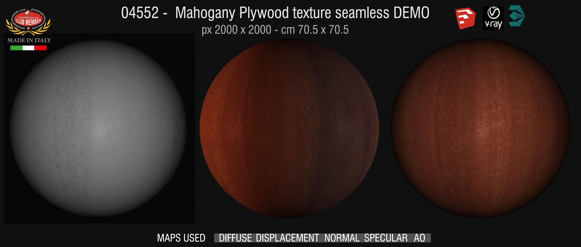 04552 Mahogany plywood texture seamless + maps DEMO