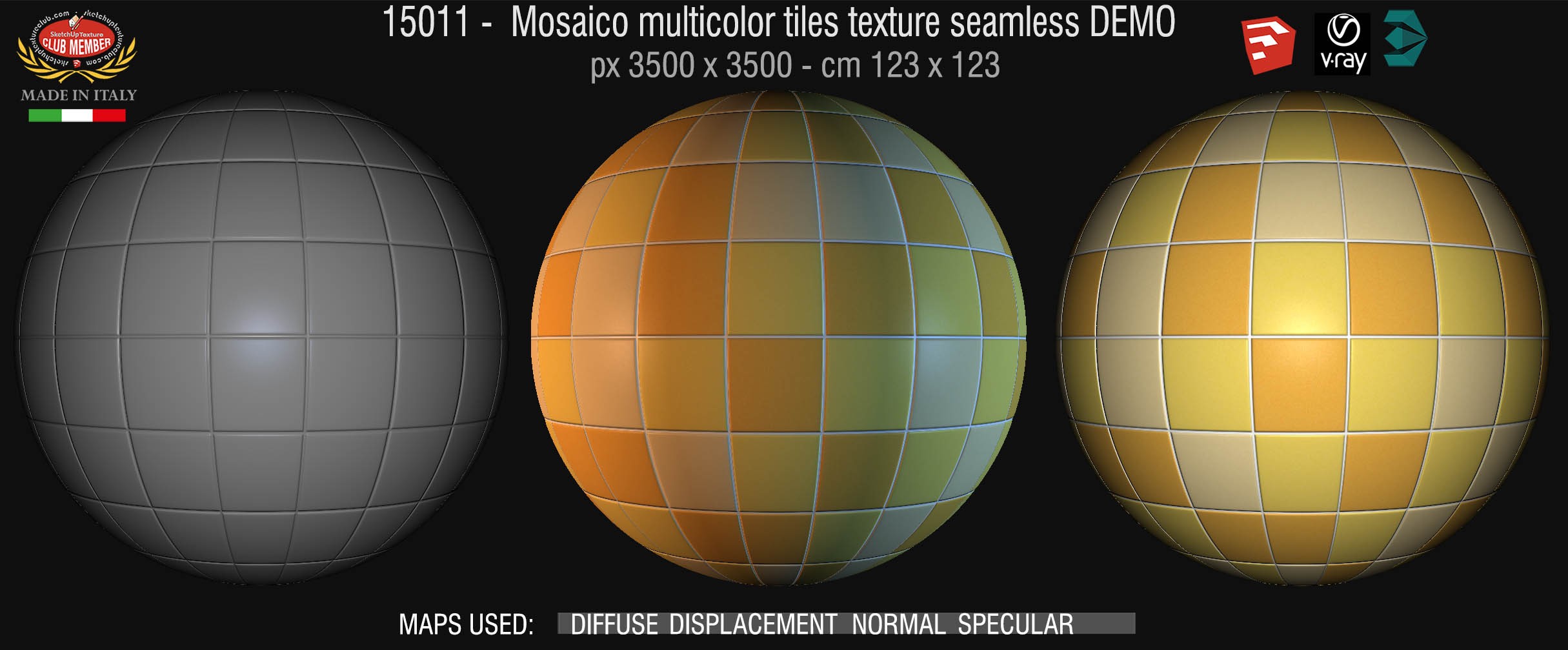 15011 Mosaico multicolor tiles texture seamless + maps DEMO