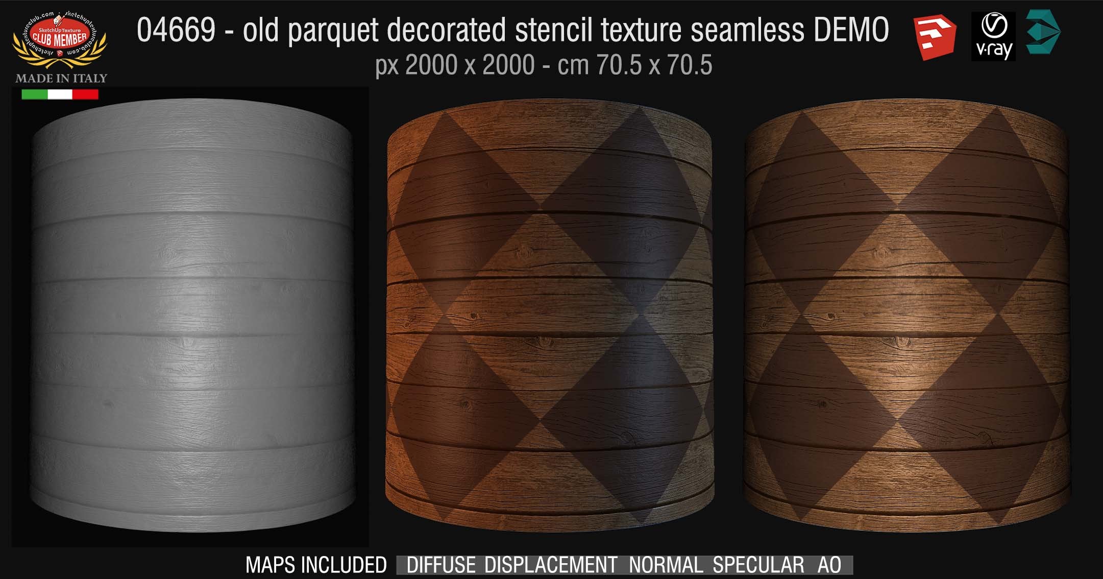 04669 HR Parquet decorated stencil texture seamless + maps DEMO