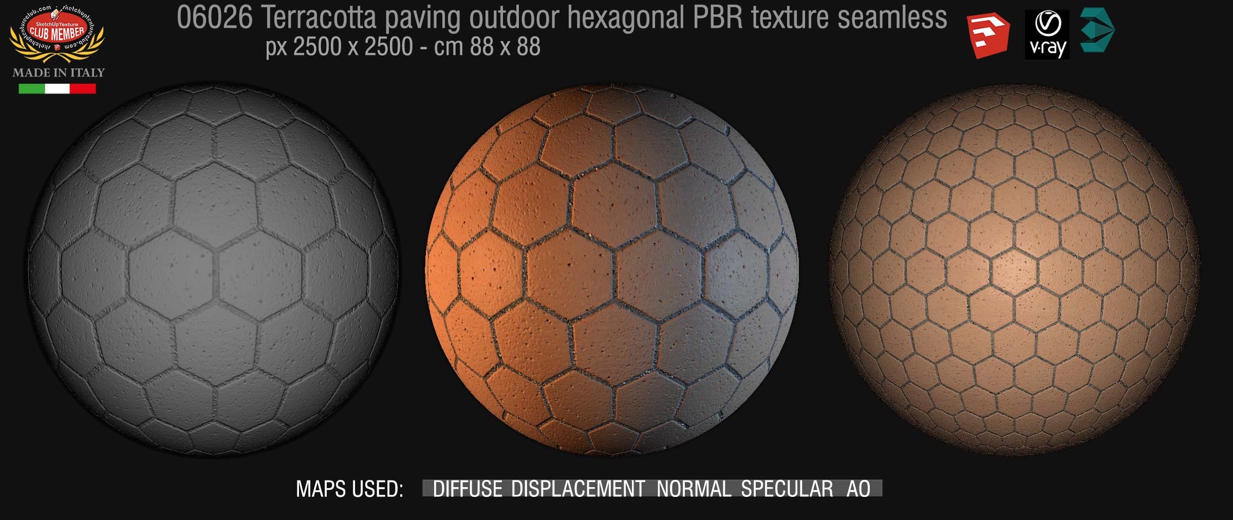 06026 Terracotta paving outdoor hexagonal PBR texture seamless DEMO