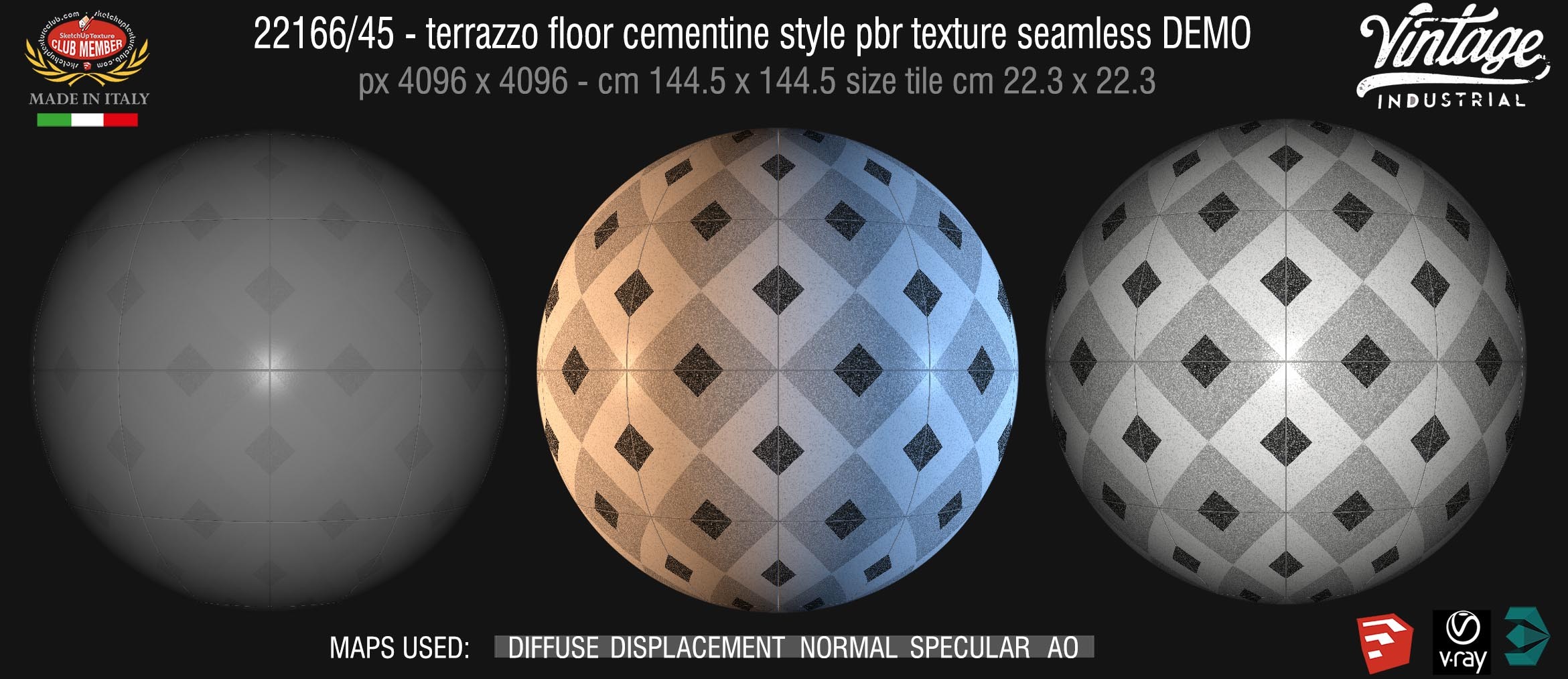 22166/45 terrazzo floor cementine style pbr texture seamless DEMO - A new range of micro-terrazzo tiles reminiscent of vintage cement tiles