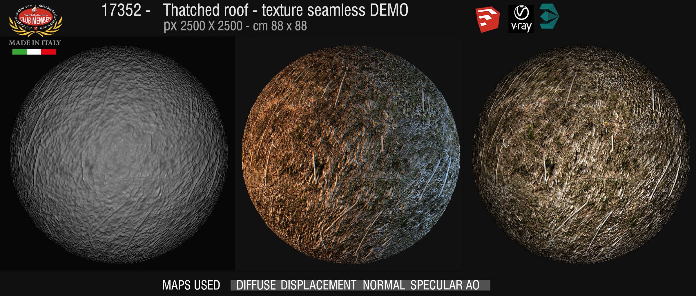 17352 Thatched roof texture seamless + maps DEMO