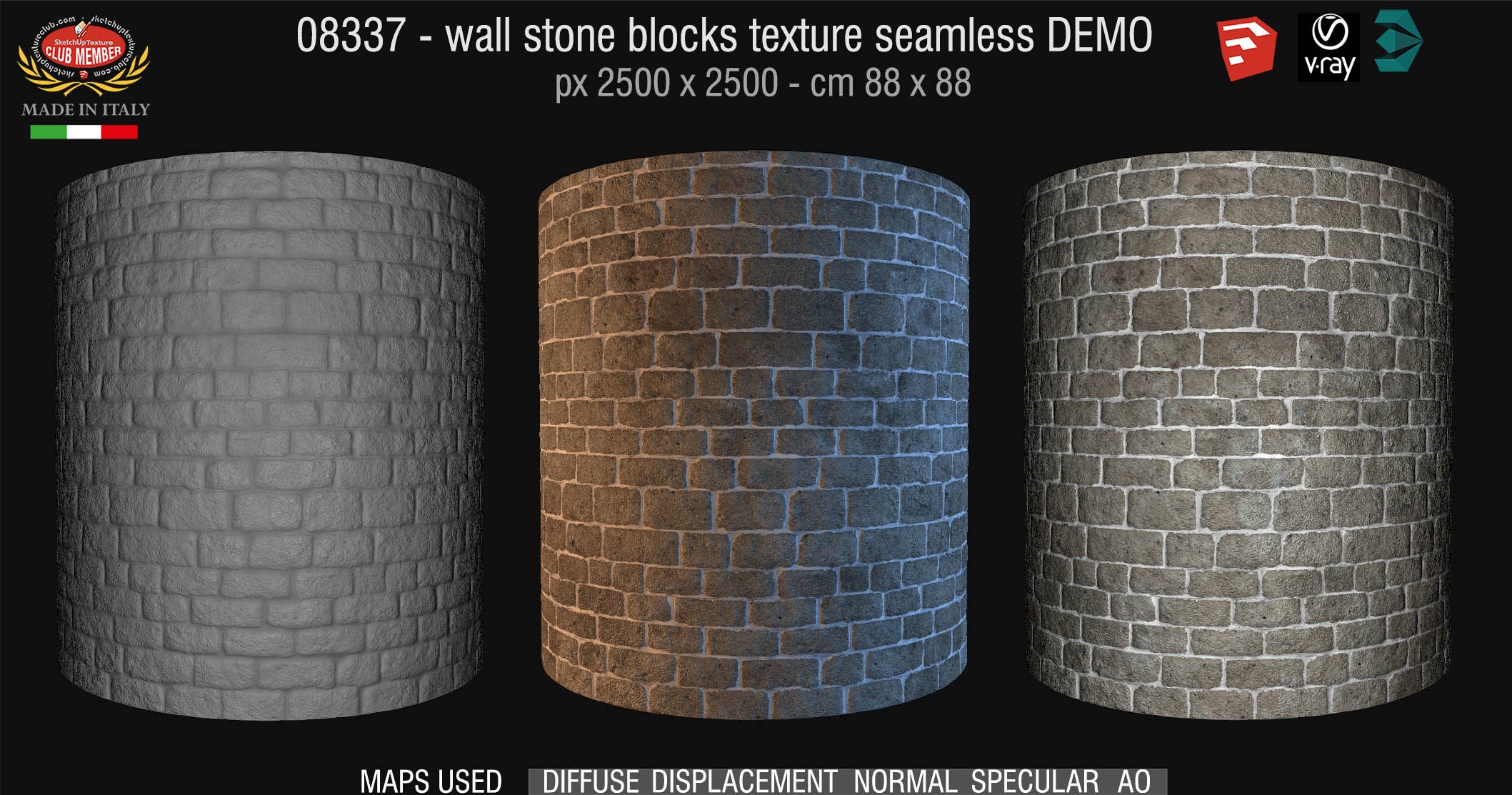 08337 HR Wall stone with regular blocks texture + maps DEMO