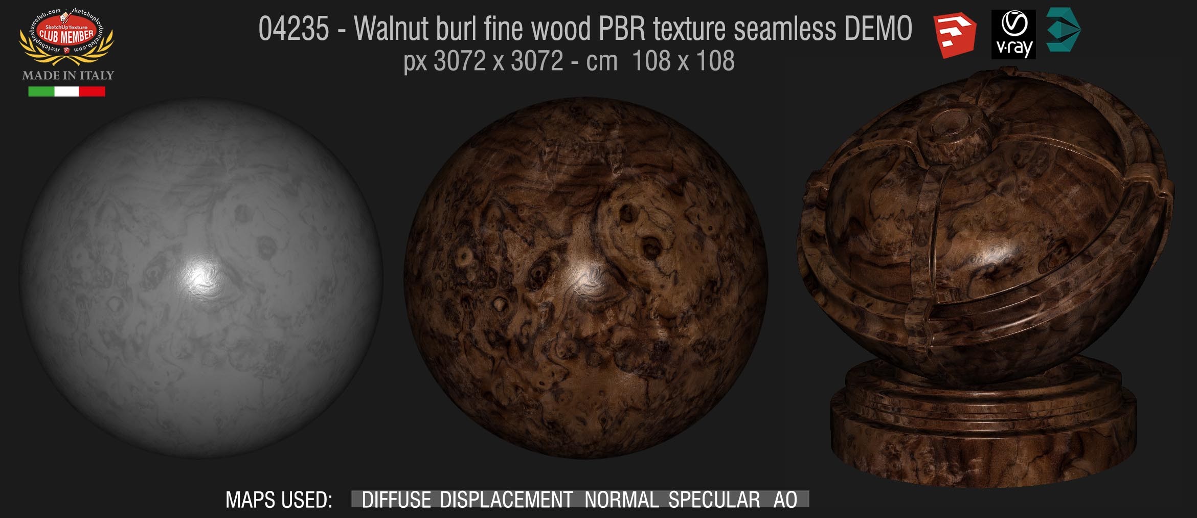 04235  Walnut burl fine wood PBR texture seamless DEMO
