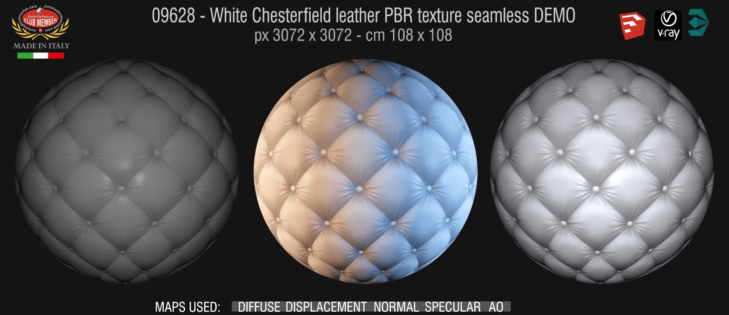 09628 White Chesterfield leather PBR texture seamless DEMO