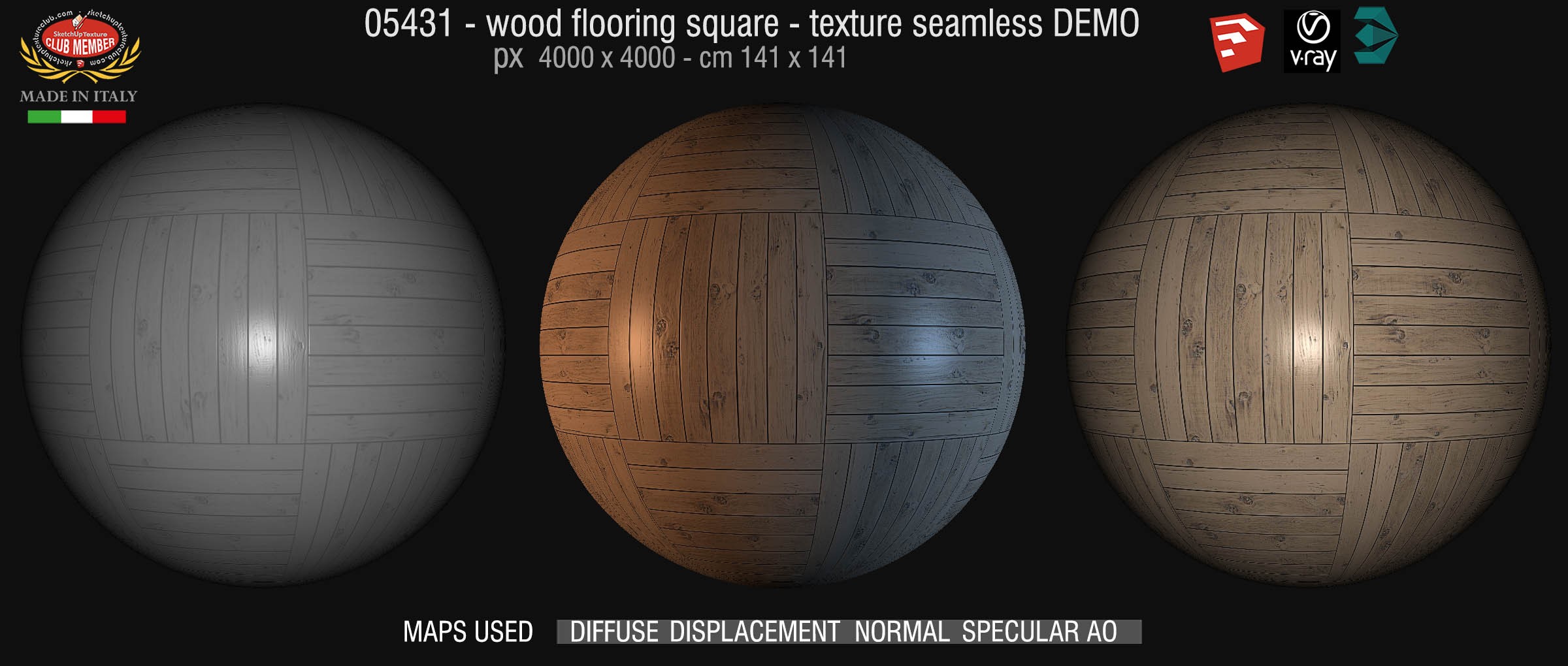 05431 Wood flooring square texture seamless + maps DEMO