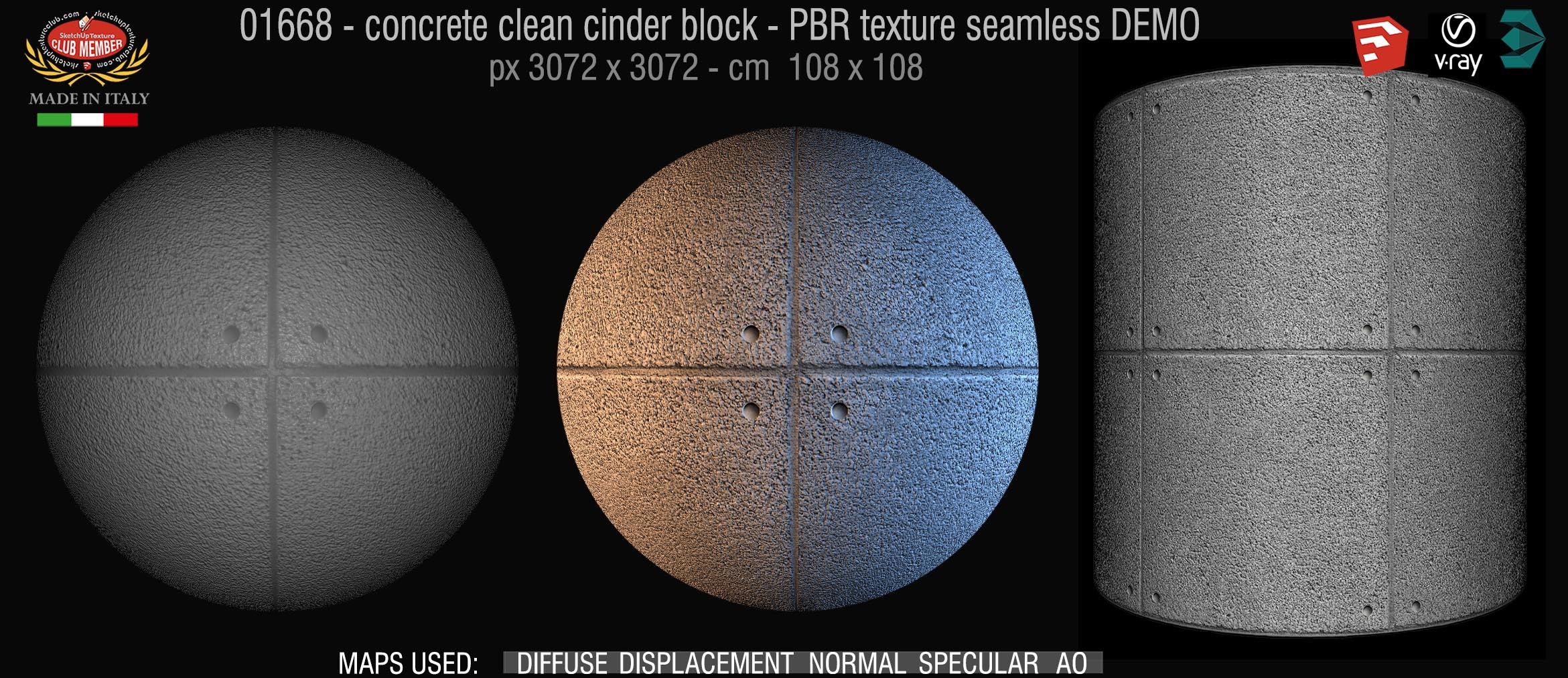 01668 concrete clean cinder block PBR texture seamless DEMO