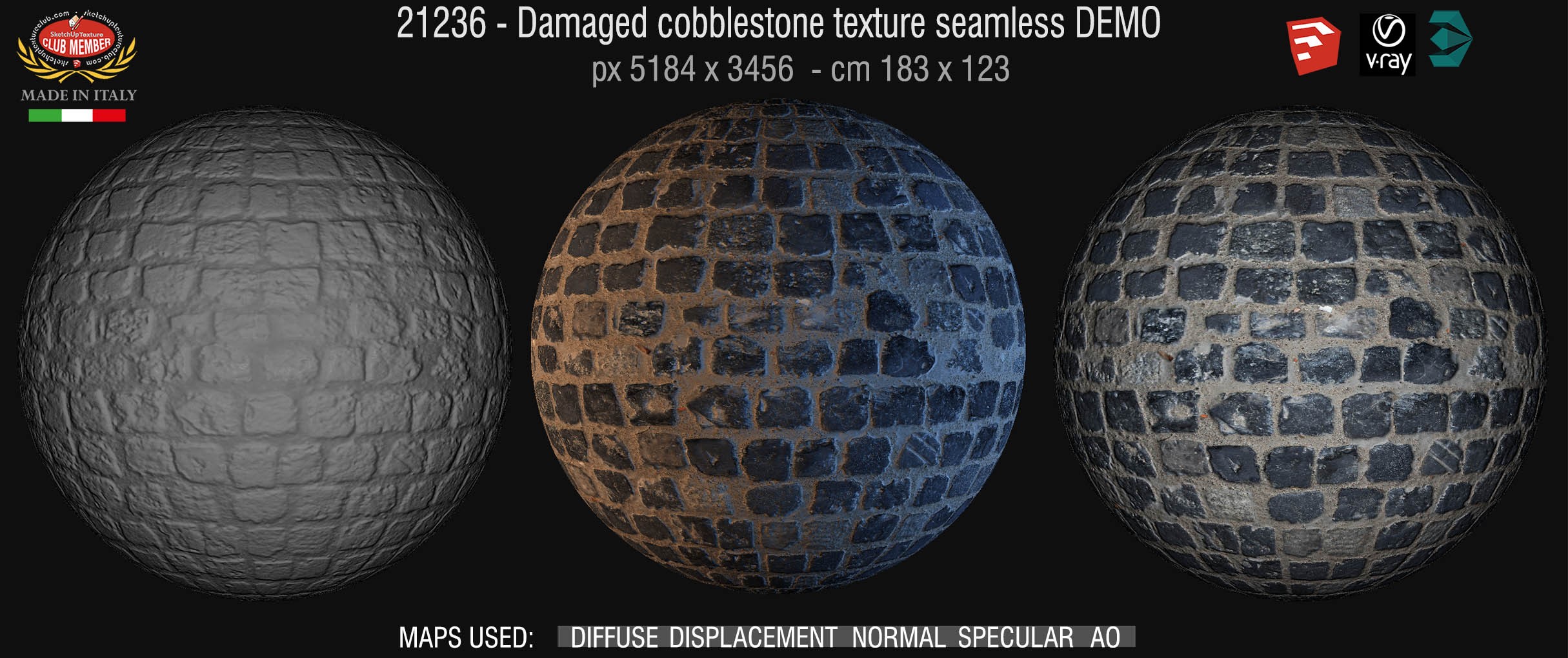 21236 CLICK TO ENLARGE Damaged cobblestone texture + maps DEMO