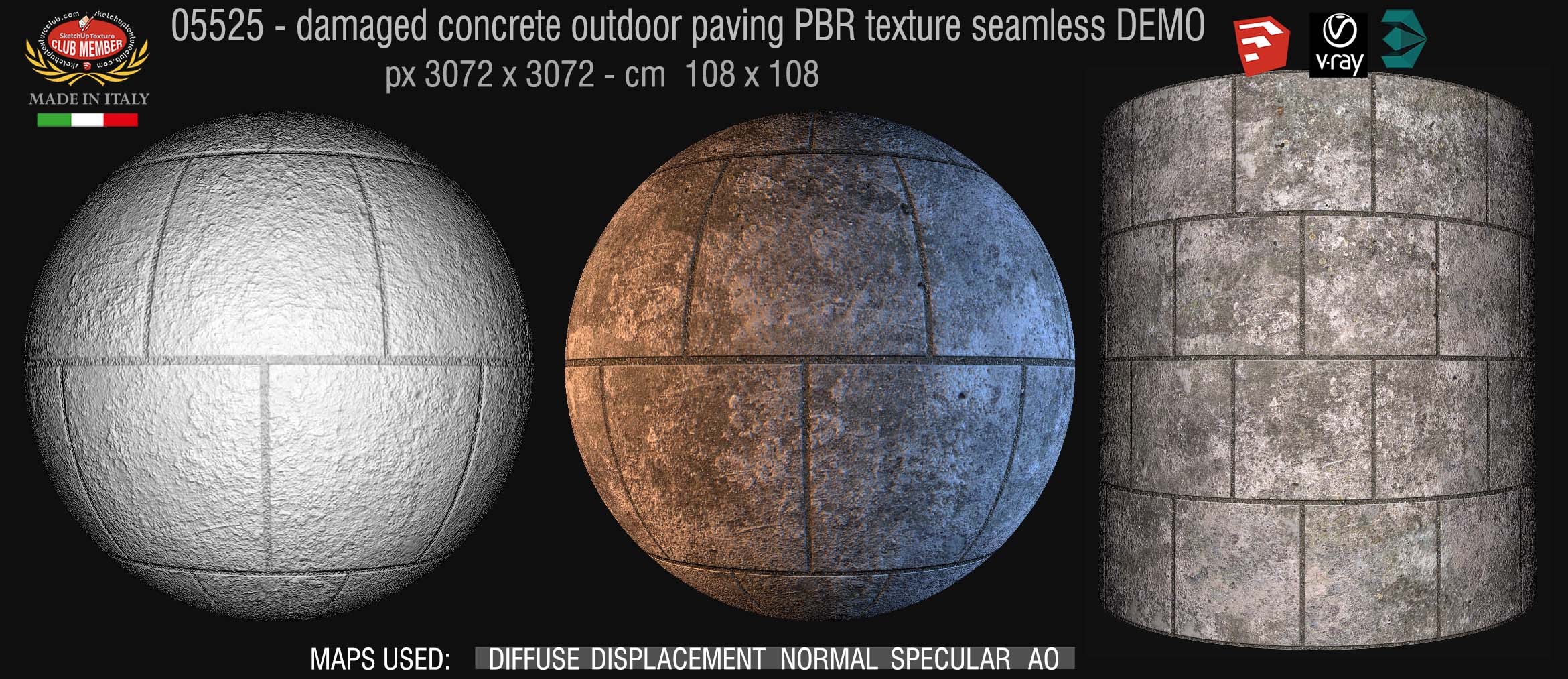 05525 Damaged concrete outdoor paving PBR texture seamless DEMO