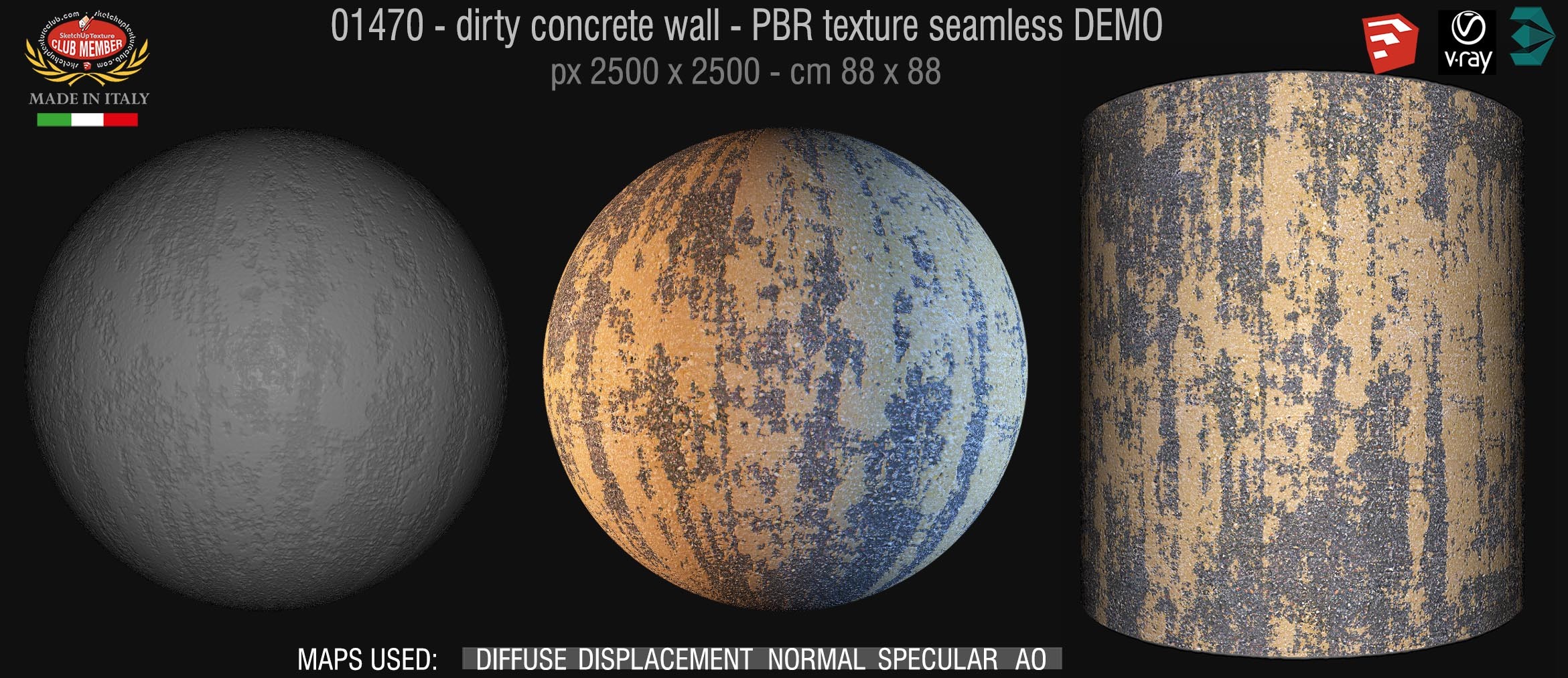 01470 Concrete bare dirty wall PBR texture seamless DEMO