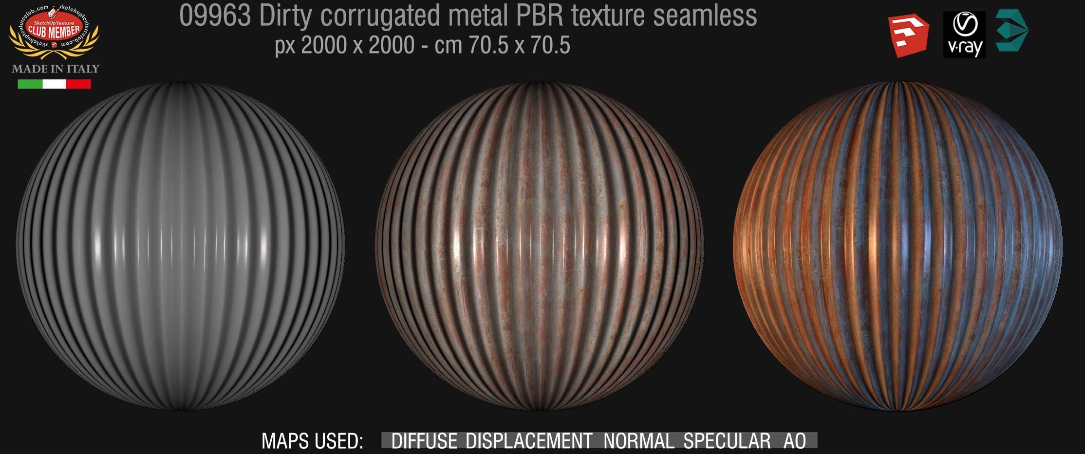 09963 Dirty corrugated metal PBR texture seamless DEMO
