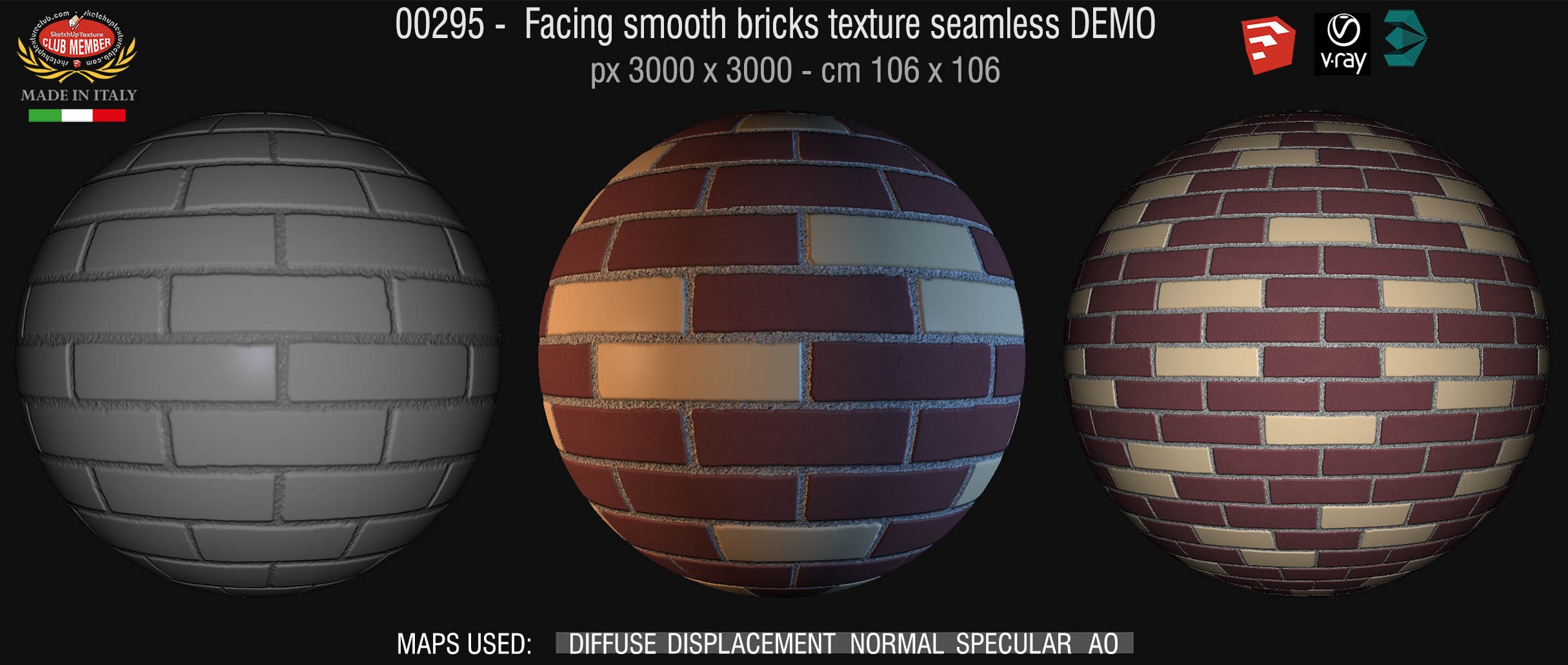 00295 Facing smooth bricks texture seamless + maps DEMO