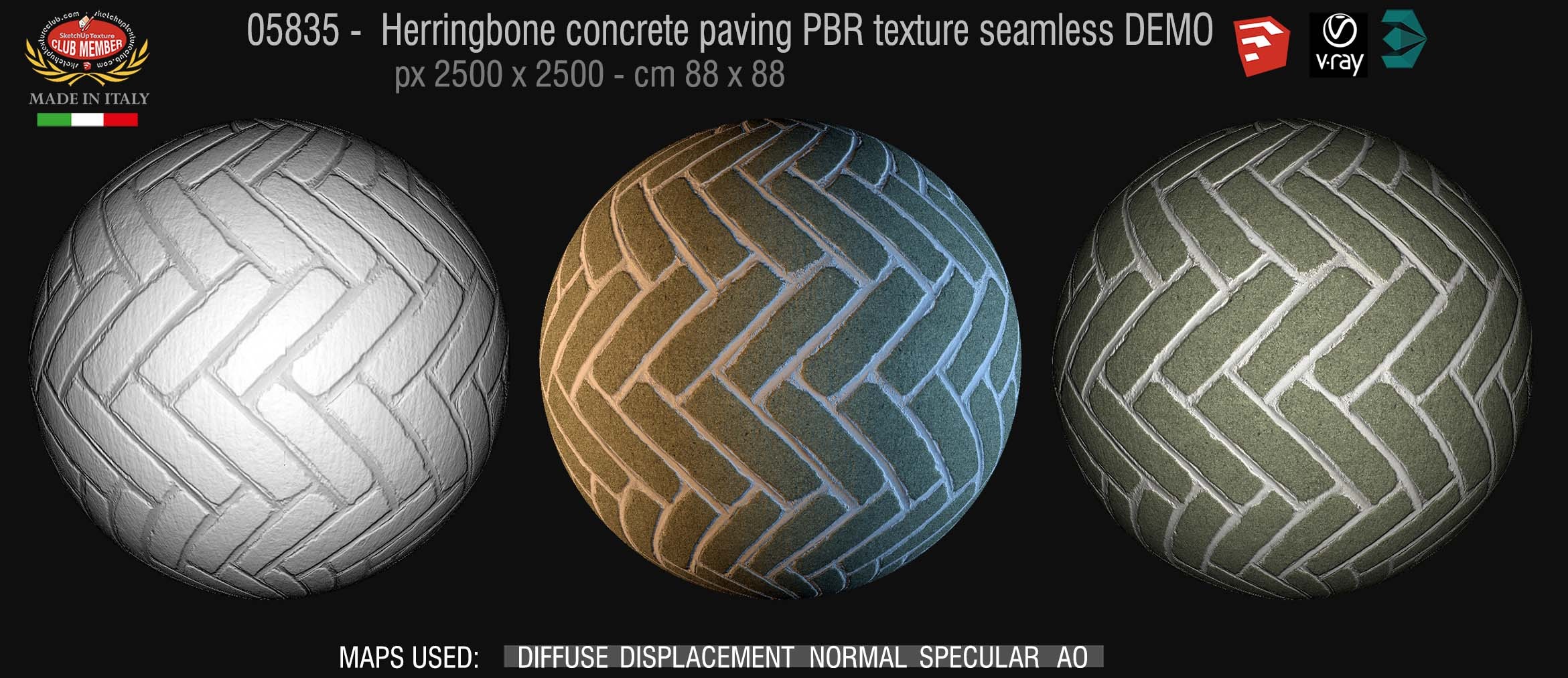 05835 Herringbone concrete paving PBR texture seamless DEMO