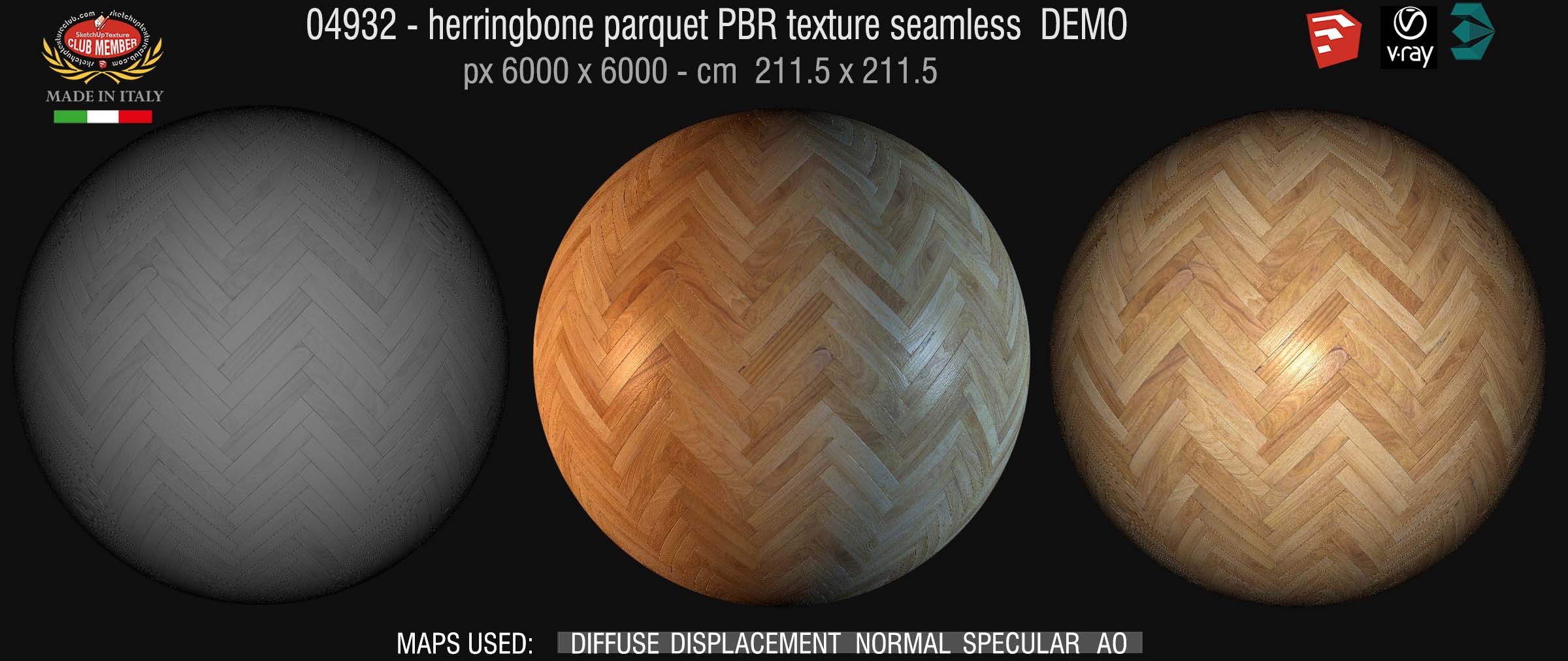 04932 Herringbone parquet PBR texture seamless DEMO