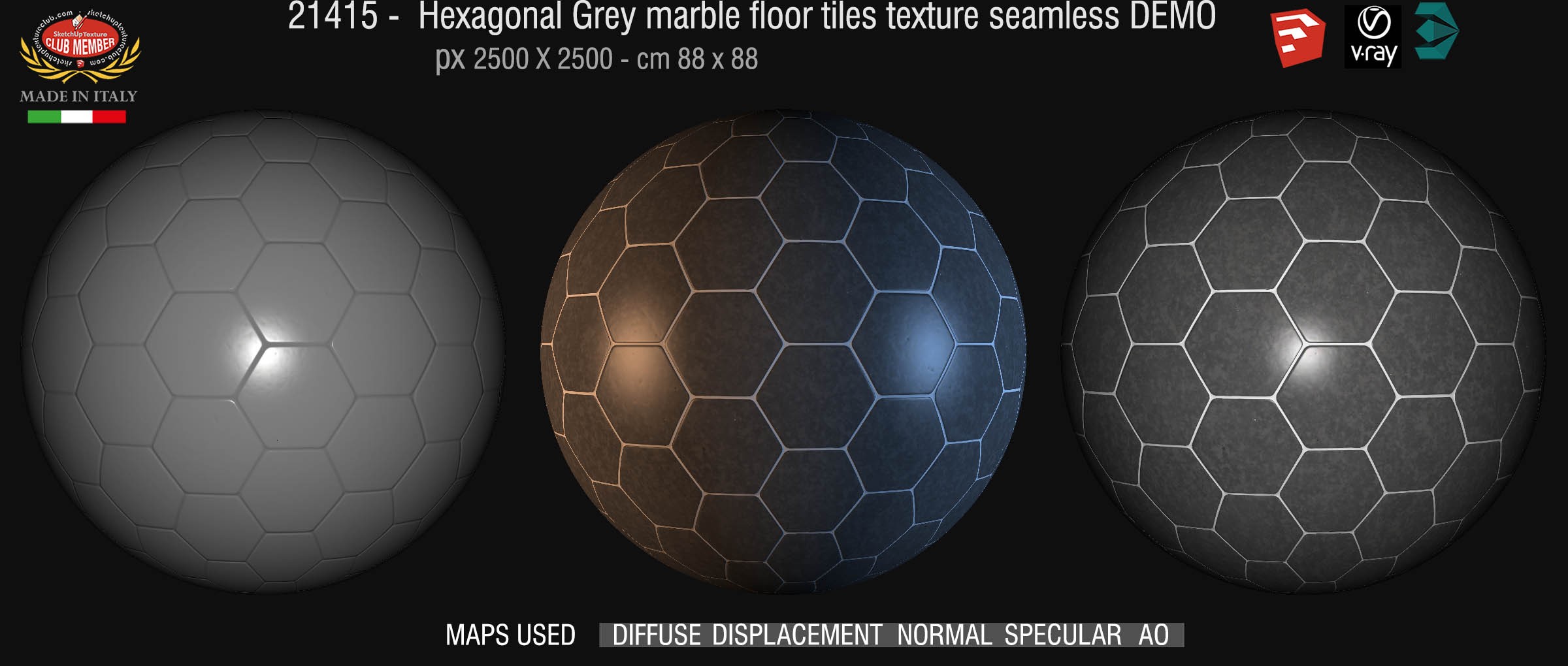 21415 hexagonal grey marble tile texture seamless + maps DEMO