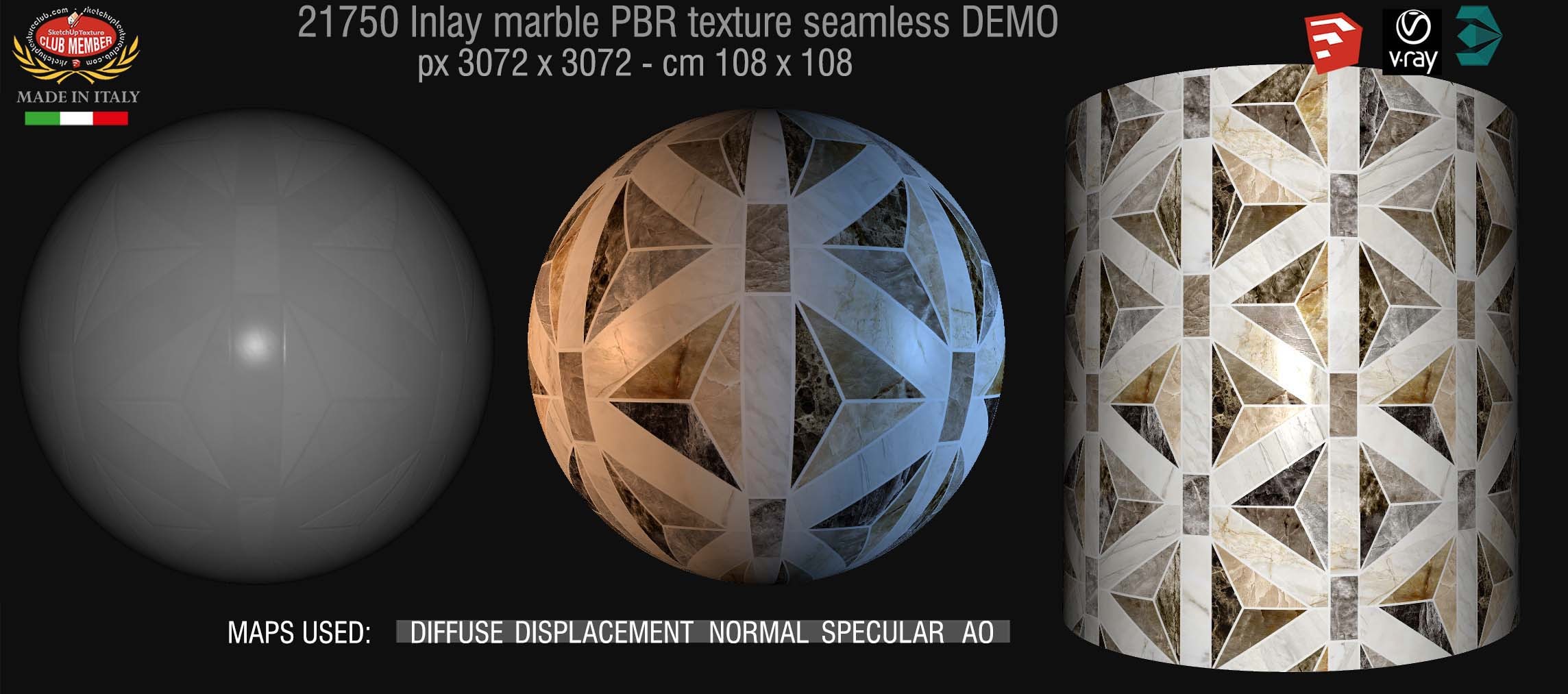 21750 Inlay marble floor PBR texture seamless