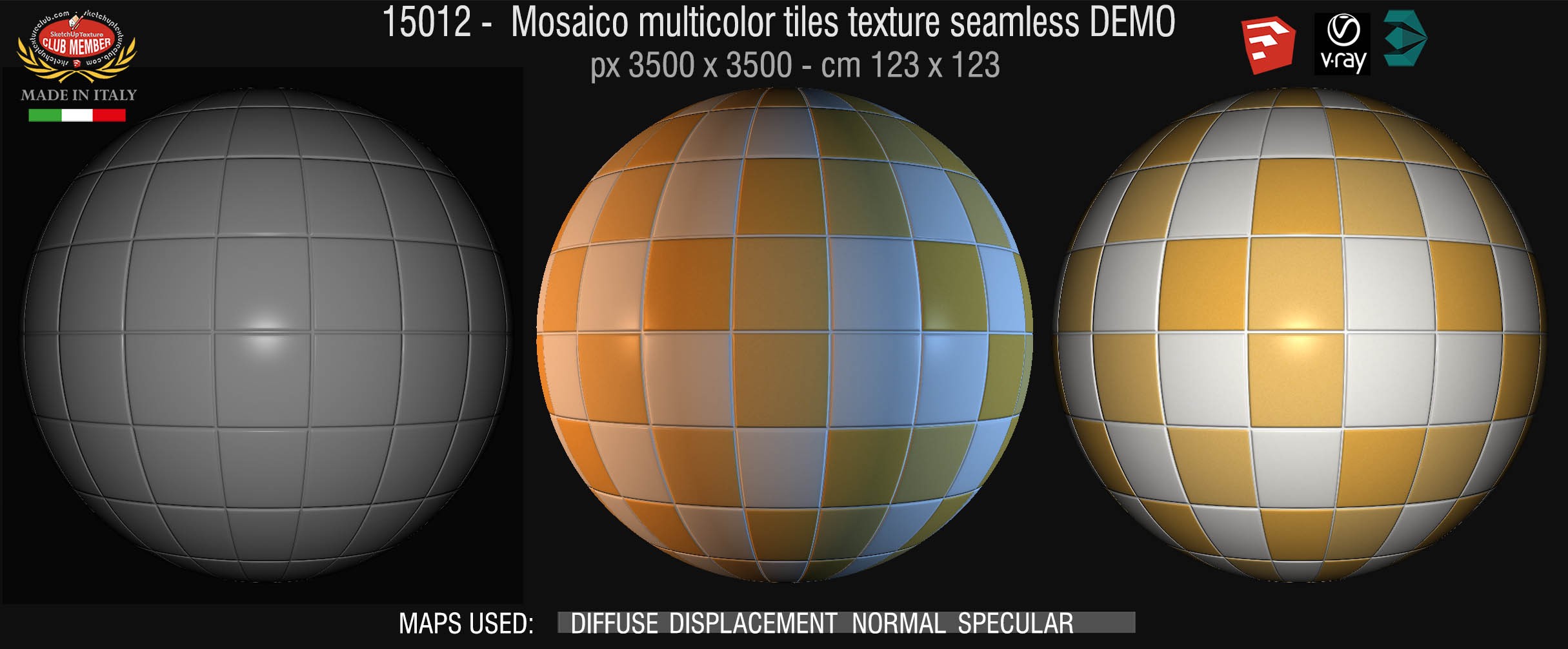 15012 Mosaico multicolor tiles texture seamless + maps DEMO