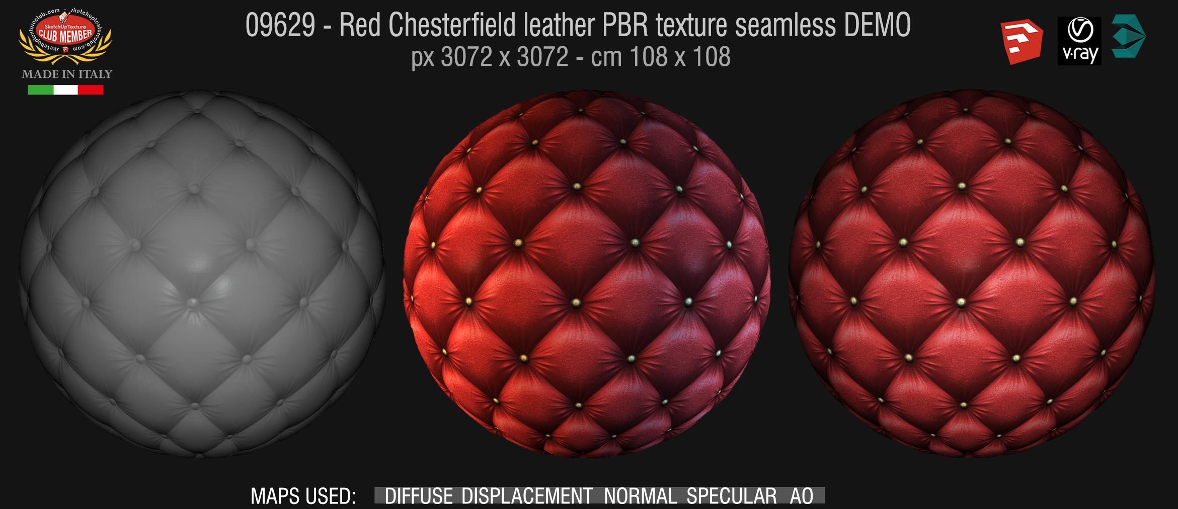 09629 Red Chesterfield leather PBR texture seamless DEMO