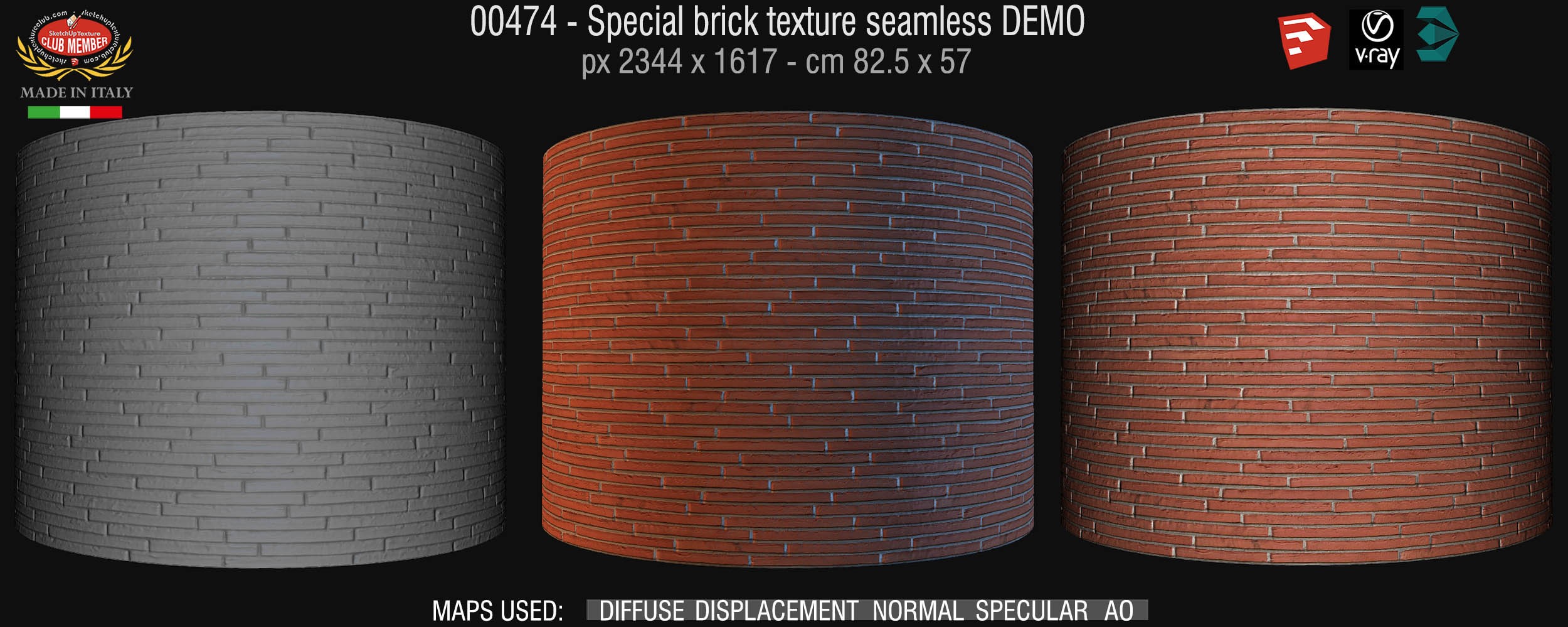 00474 Special brick texture seamless + maps DEMO