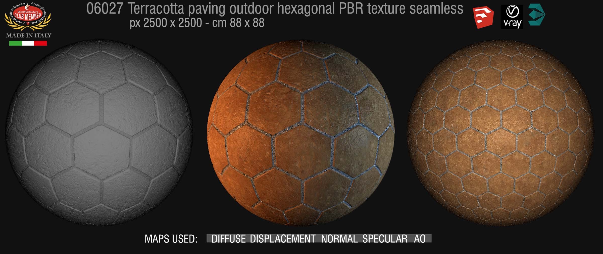 06027 Terracotta paving outdoor hexagonal PBR texture seamless DEMO