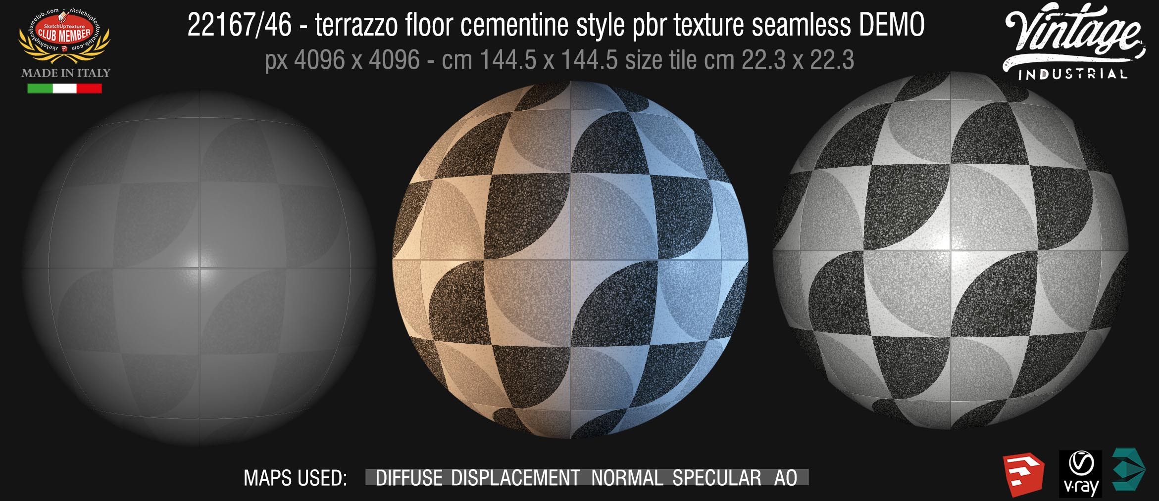 22167/46  terrazzo floor cementine style pbr texture seamless DEMO - A new range of micro-terrazzo tiles reminiscent of vintage cement tiles