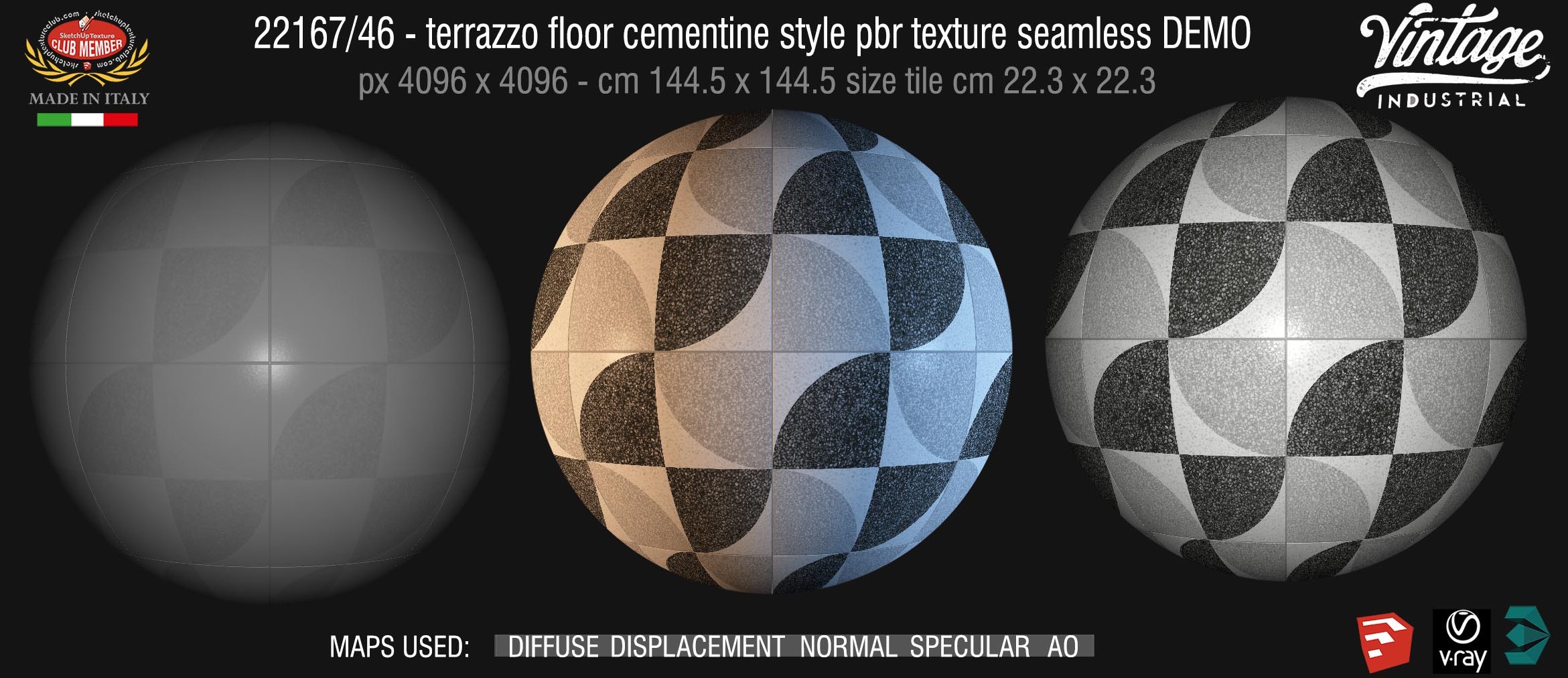 22167/46 terrazzo floor cementine style pbr texture seamless DEMO - A new range of micro-terrazzo tiles reminiscent of vintage cement tiles