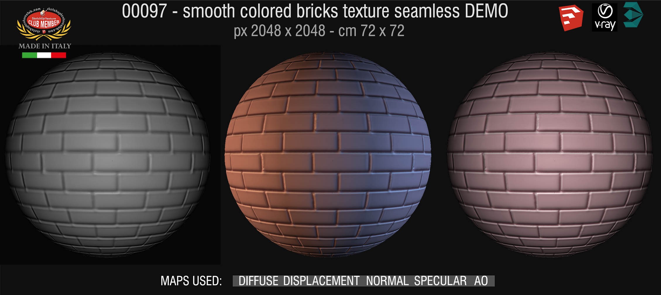 00097 smooth colored bricks texture seamless + maps DEMO